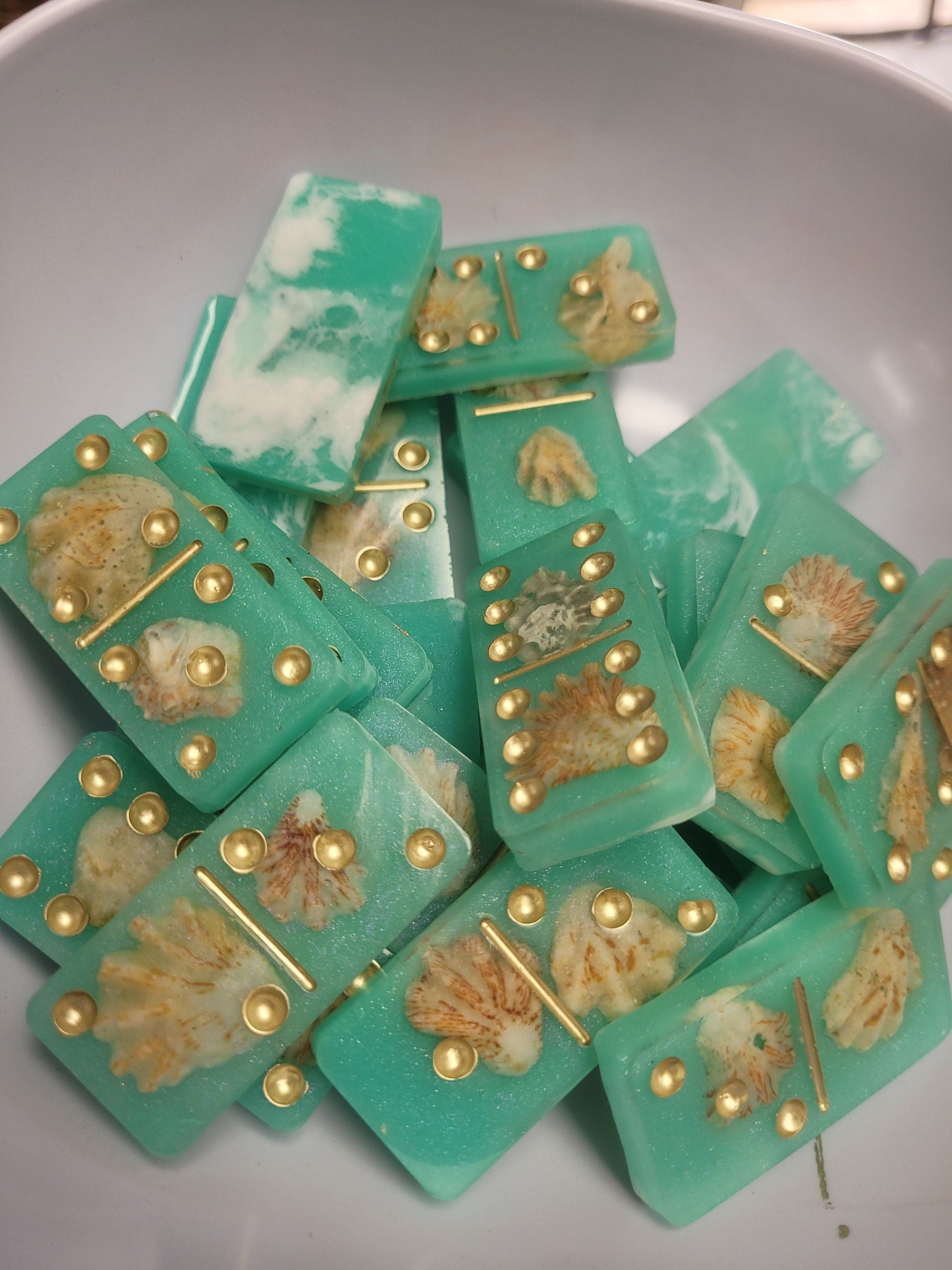 Flawed * Beach - Ocean Theme Tile Game - Dominoes w/ Gold Classic Pip Dots - Baby Kittens - Tiger Paw Sea Shells