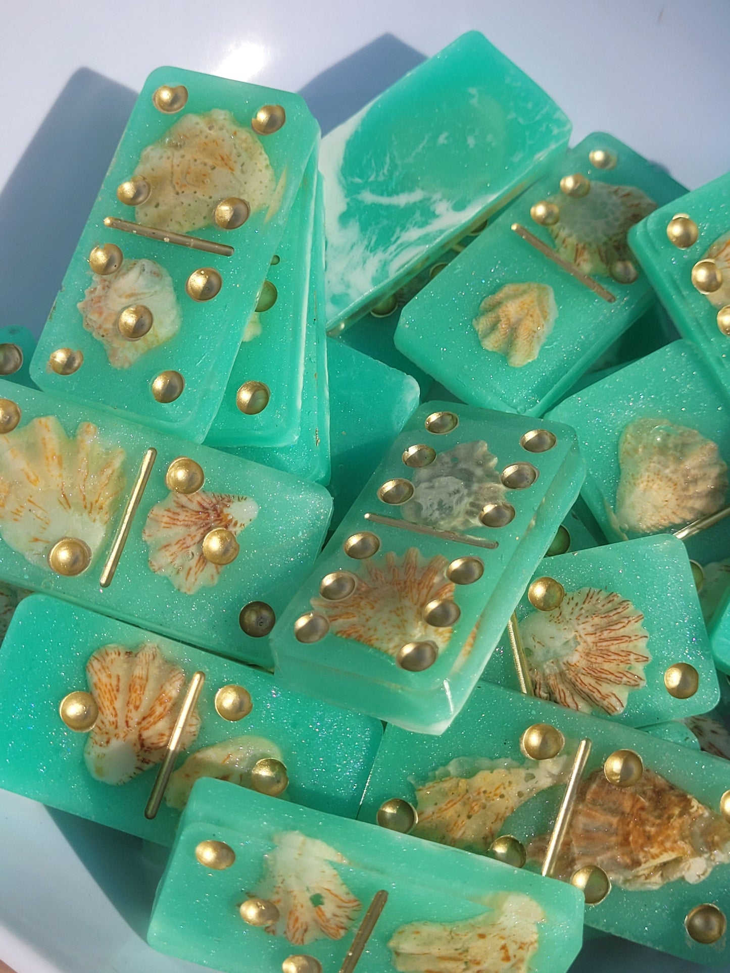 Flawed * Beach - Ocean Theme Tile Game - Dominoes w/ Gold Classic Pip Dots - Baby Kittens - Tiger Paw Sea Shells