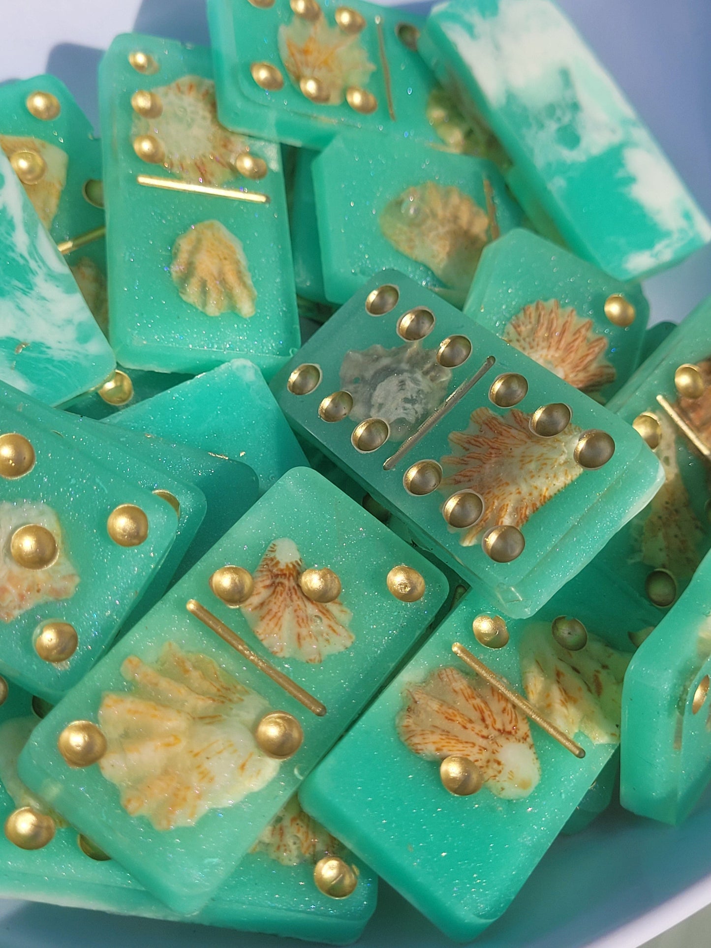 Flawed * Beach - Ocean Theme Tile Game - Dominoes w/ Gold Classic Pip Dots - Baby Kittens - Tiger Paw Sea Shells