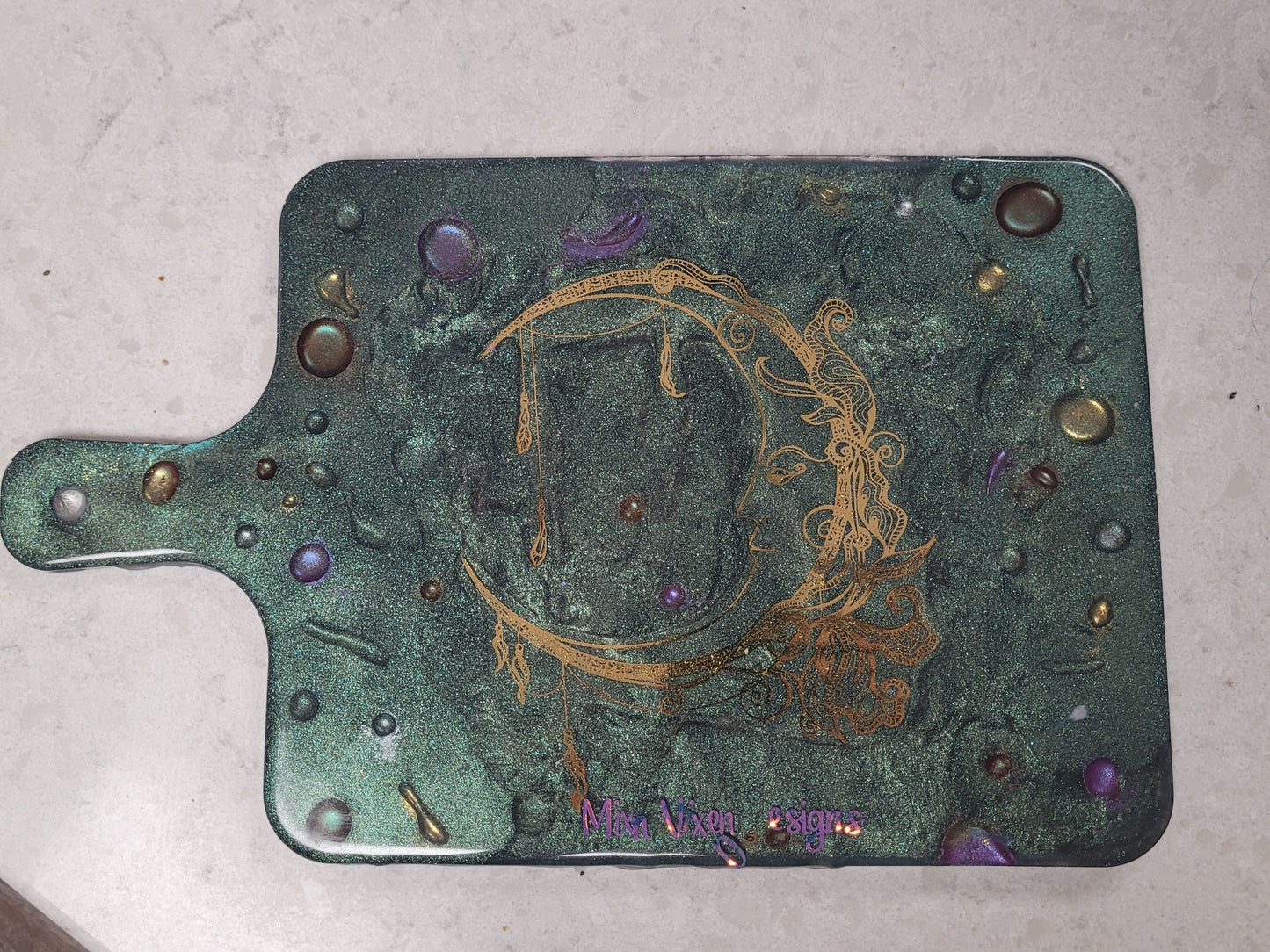 Golden Moon Celestial Charcuterie Board - Handmade Resin Decorative Tray