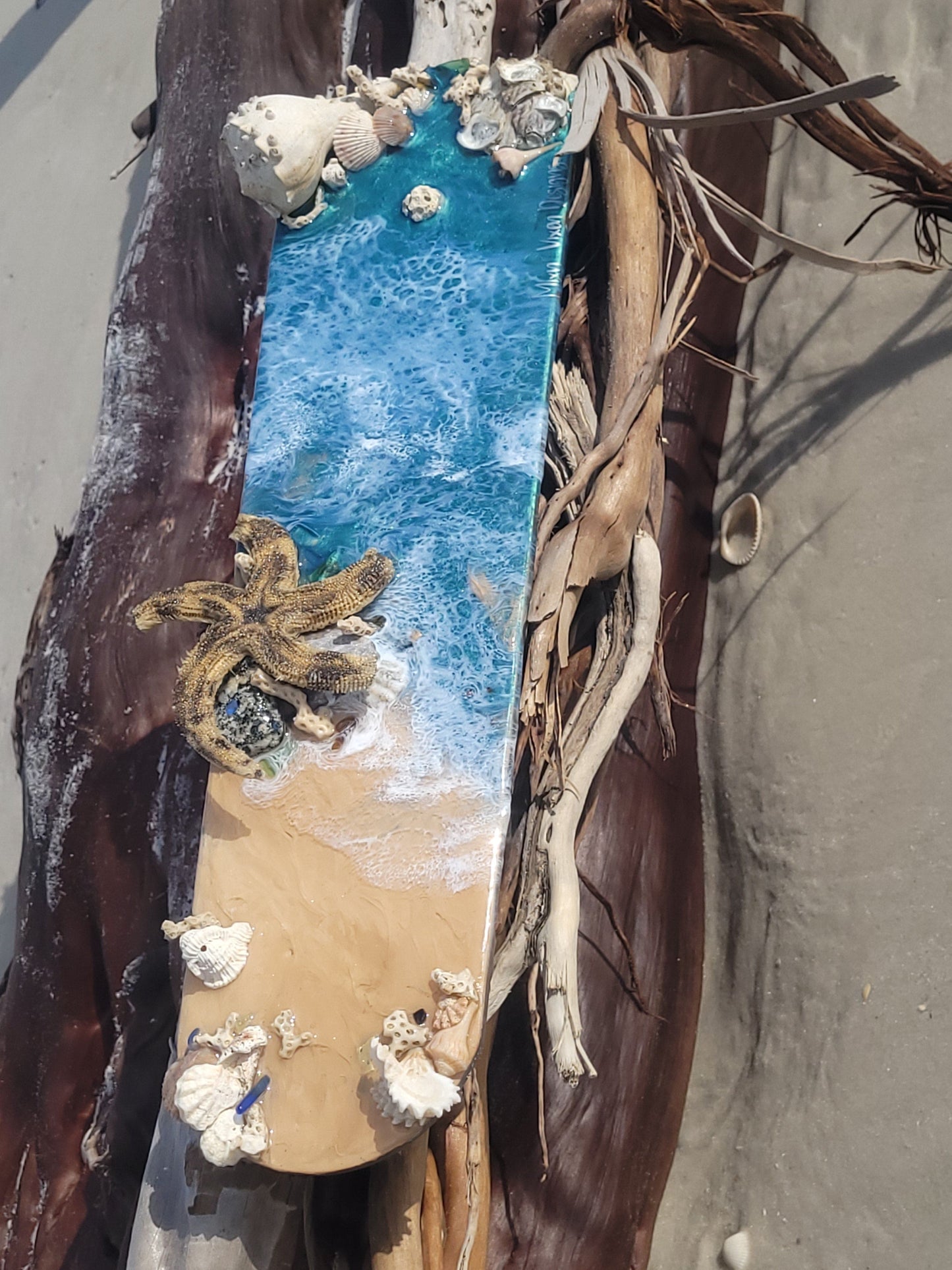 Coastal Reclamation - Layered and Textured Epoxy Beach Wall Art - Ocean Waves - Starfish and Seashells