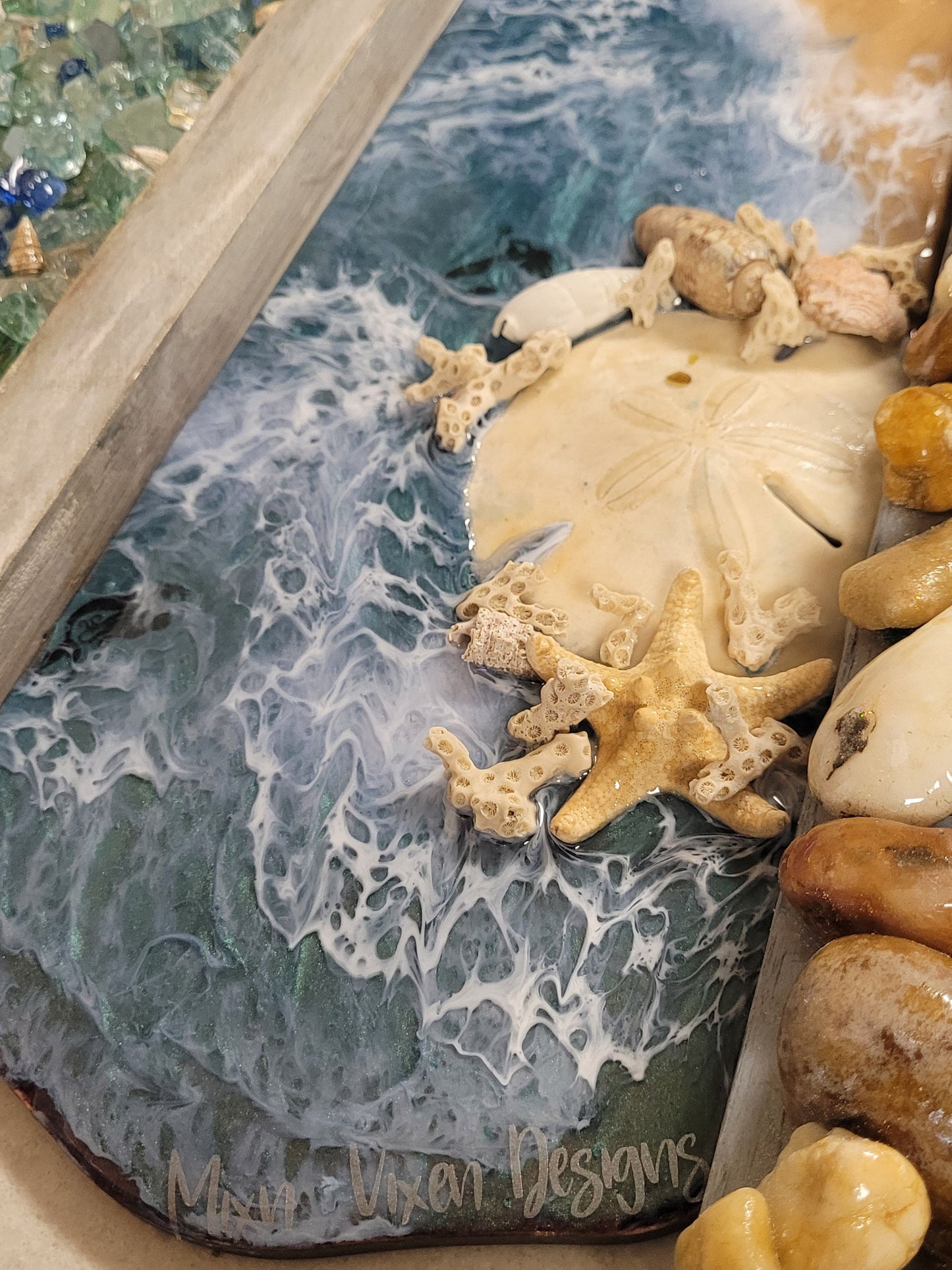 Coastal Reclamation - Layered and Textured Epoxy Beach Wall Art - Ocean Waves - Starfish and Seashells