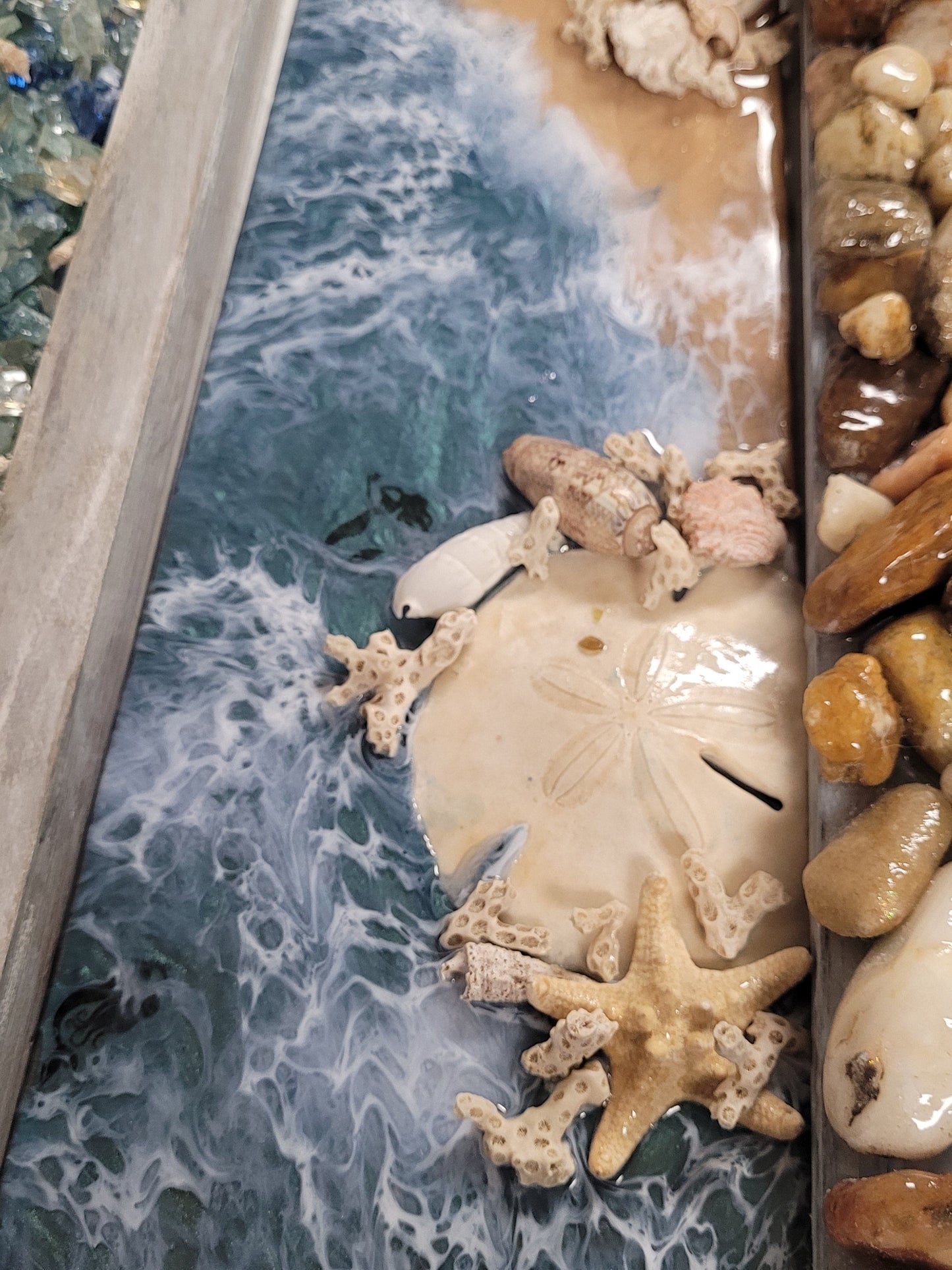 Coastal Reclamation - Layered and Textured Epoxy Beach Wall Art - Ocean Waves - Starfish and Seashells