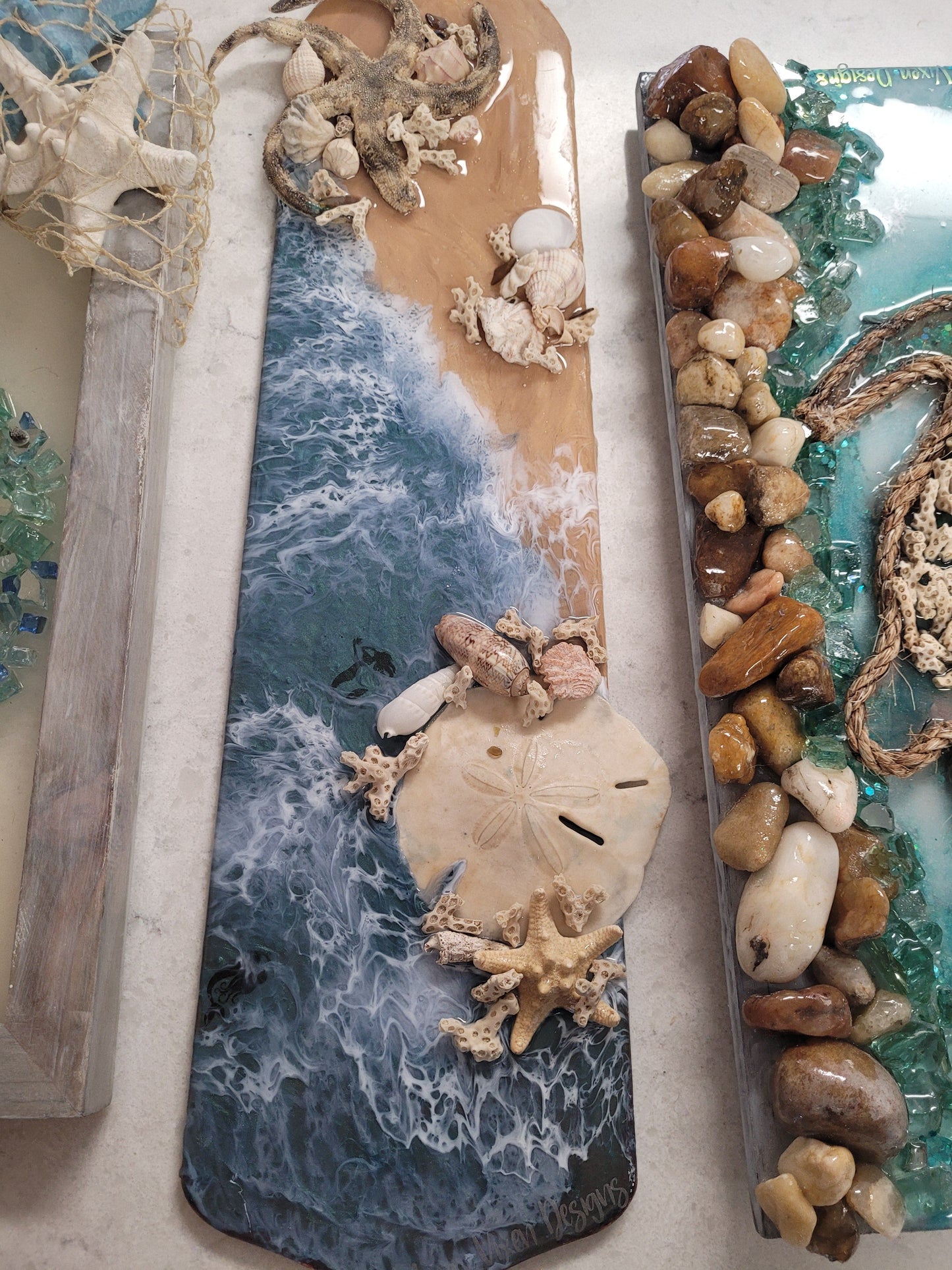 Coastal Reclamation - Layered and Textured Epoxy Beach Wall Art - Ocean Waves - Starfish and Seashells