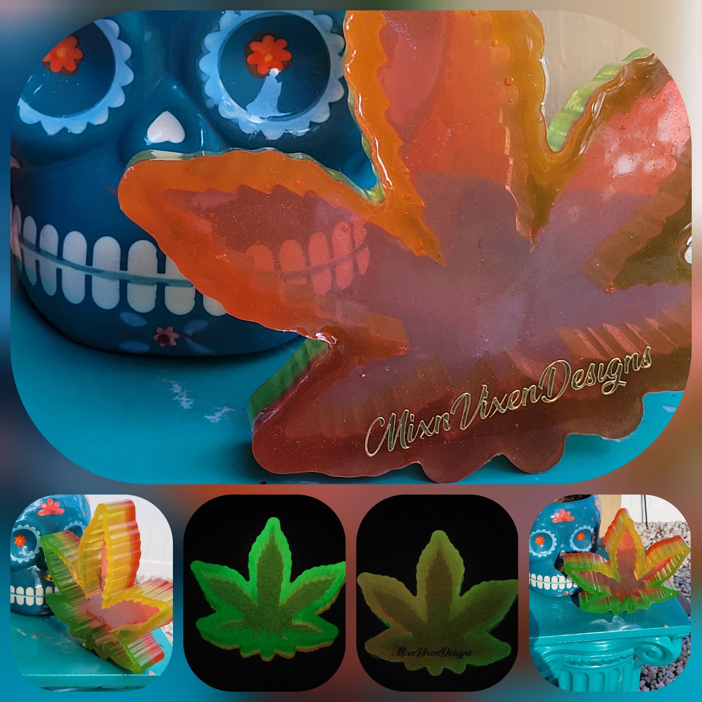 Herb Leaf Handmade Epoxy - Resin Ashtray *Glow* - Limit High Heat