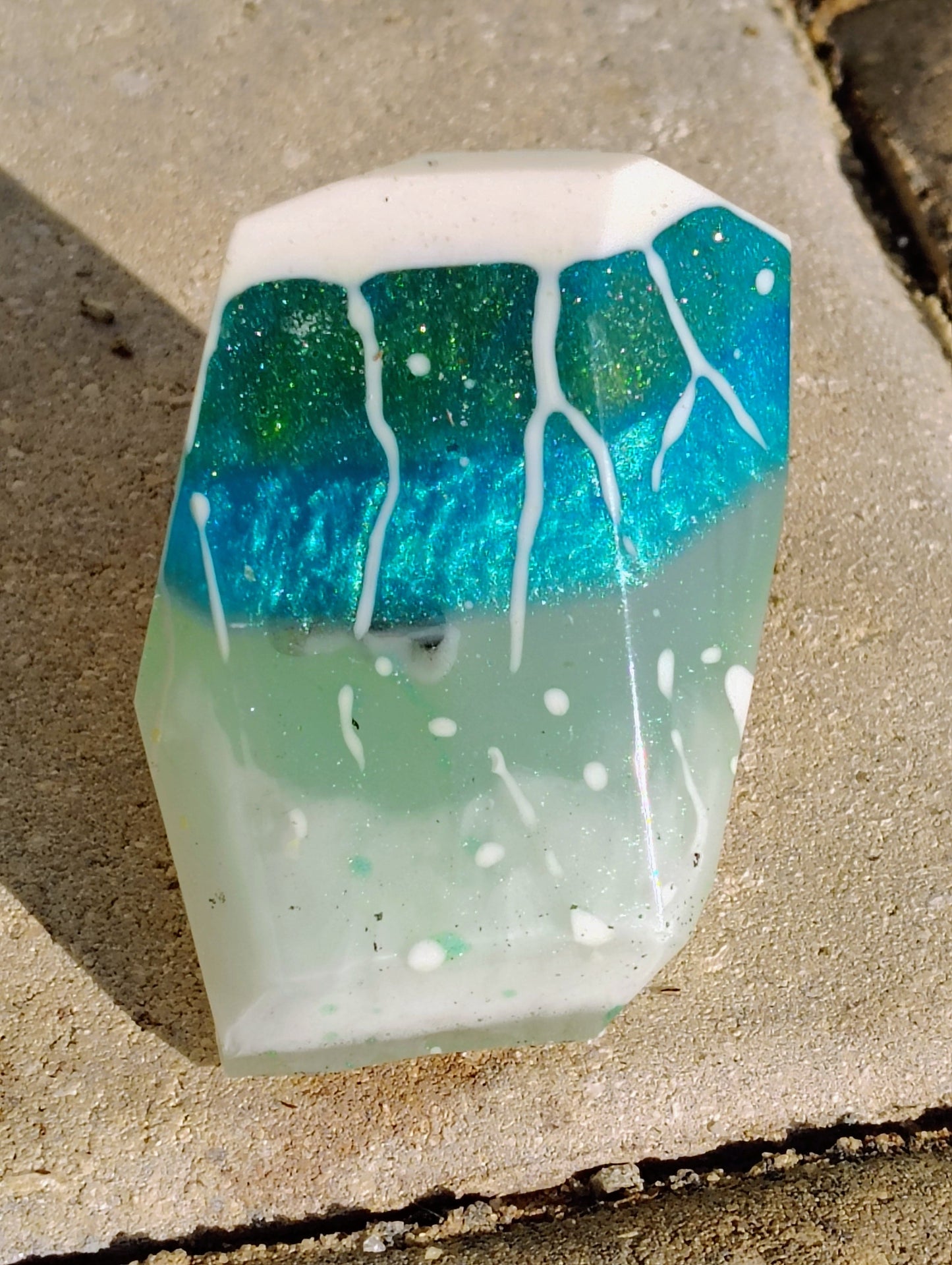 Hand Crafted Epoxy Resin "Glowing Ocean" Gemstone - paper weight - accent - decor - gift