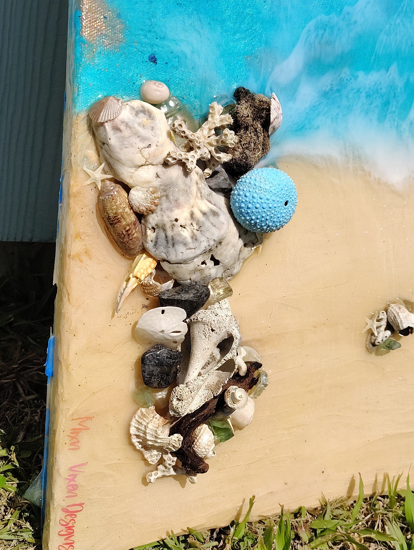 Mexico Beach Sunsets - Artisan Coastal Wall Art with Glow-in-the-Dark Epoxy - Resin - Sharks- Seashells- Turtles