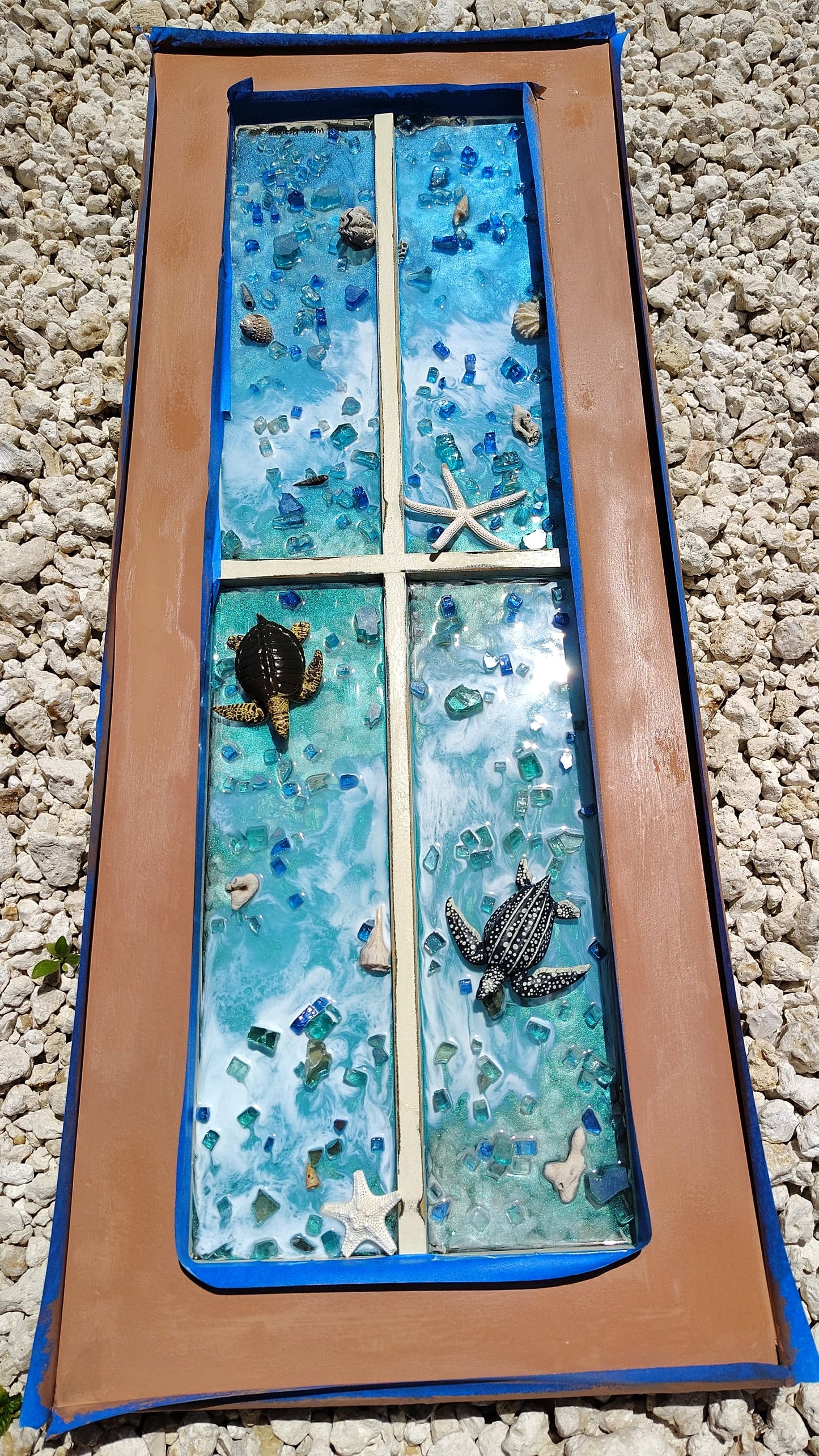 Life Comes in Waves Upcycled Window Pane Epoxy - Resin Ocean Wall Art