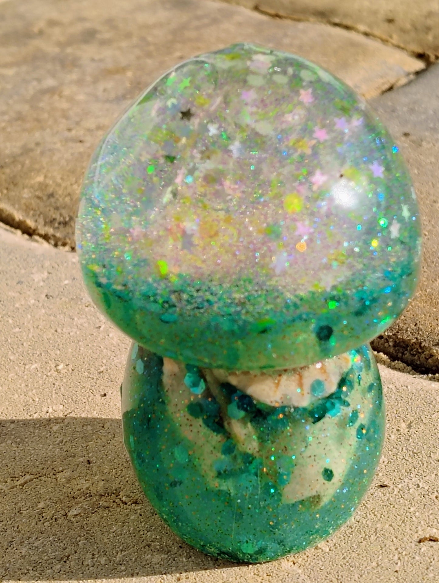 Resin Epoxy Shimmery "Celestial Glow" Mushroom Decor Accent Paper Weight - BOHO, Hippie, Coastal Decor