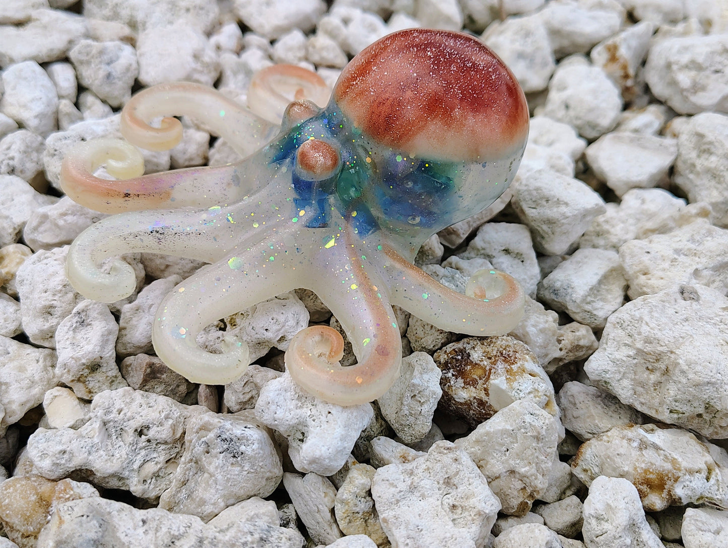 Sea Glass Head Hand Crafted Epoxy Resin Octopus Decor - Accent - Knick Knack - Paper Weight