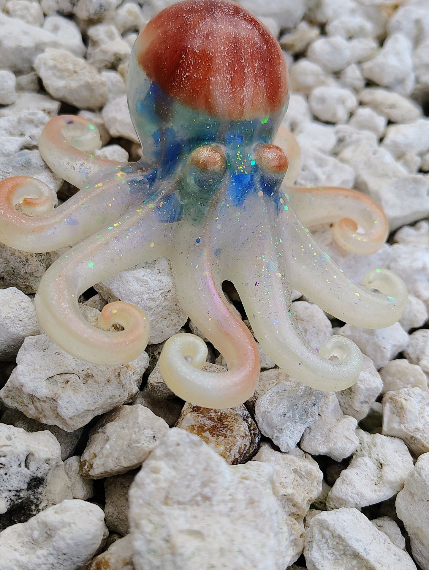 Sea Glass Head Hand Crafted Epoxy Resin Octopus Decor - Accent - Knick Knack - Paper Weight