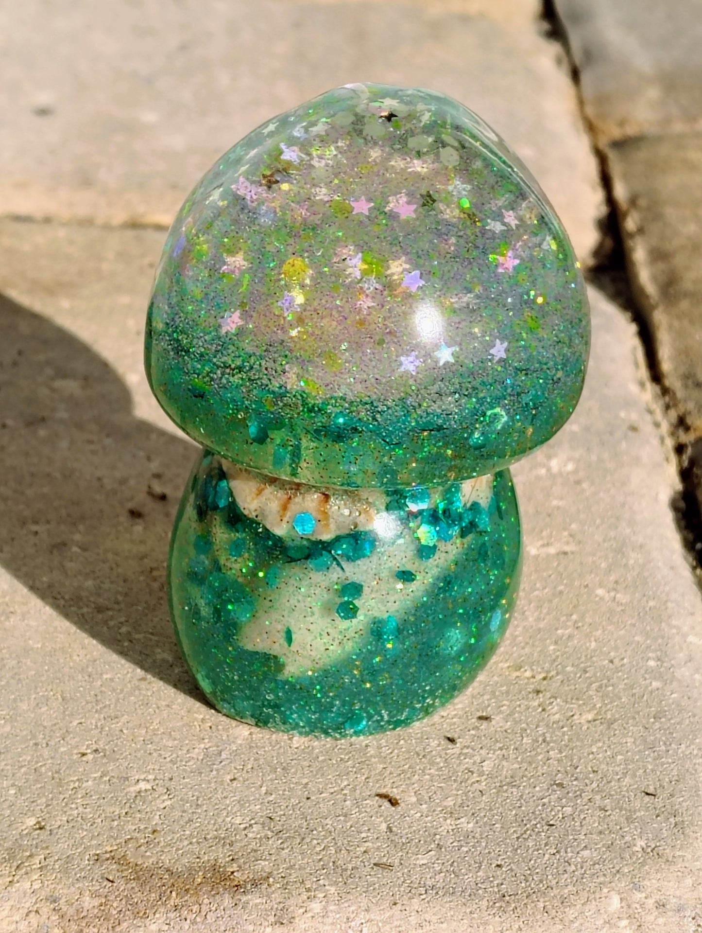 Resin Epoxy Shimmery "Celestial Glow" Mushroom Decor Accent Paper Weight - BOHO, Hippie, Coastal Decor