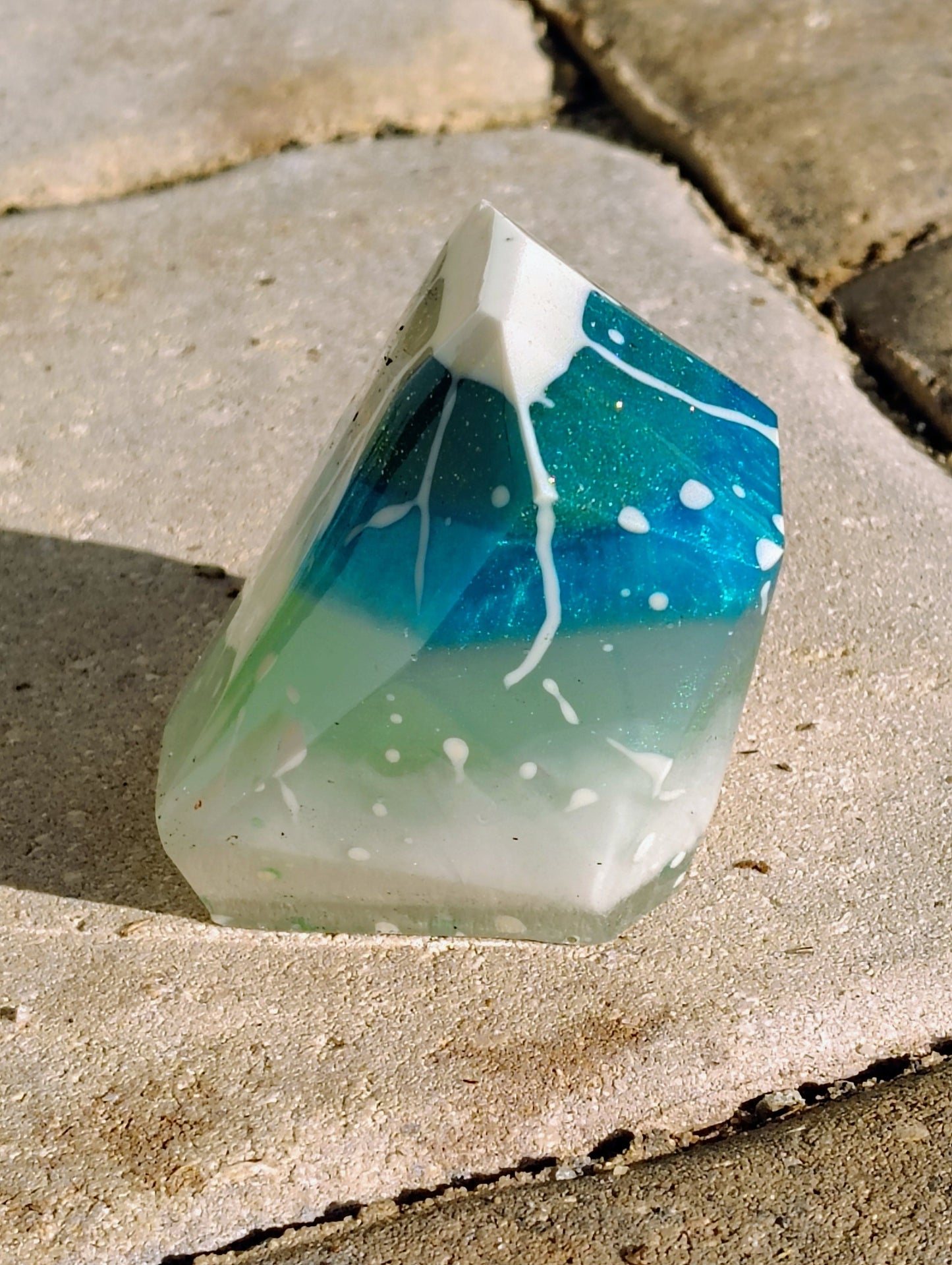 Hand Crafted Epoxy Resin "Glowing Ocean" Gemstone - paper weight - accent - decor - gift