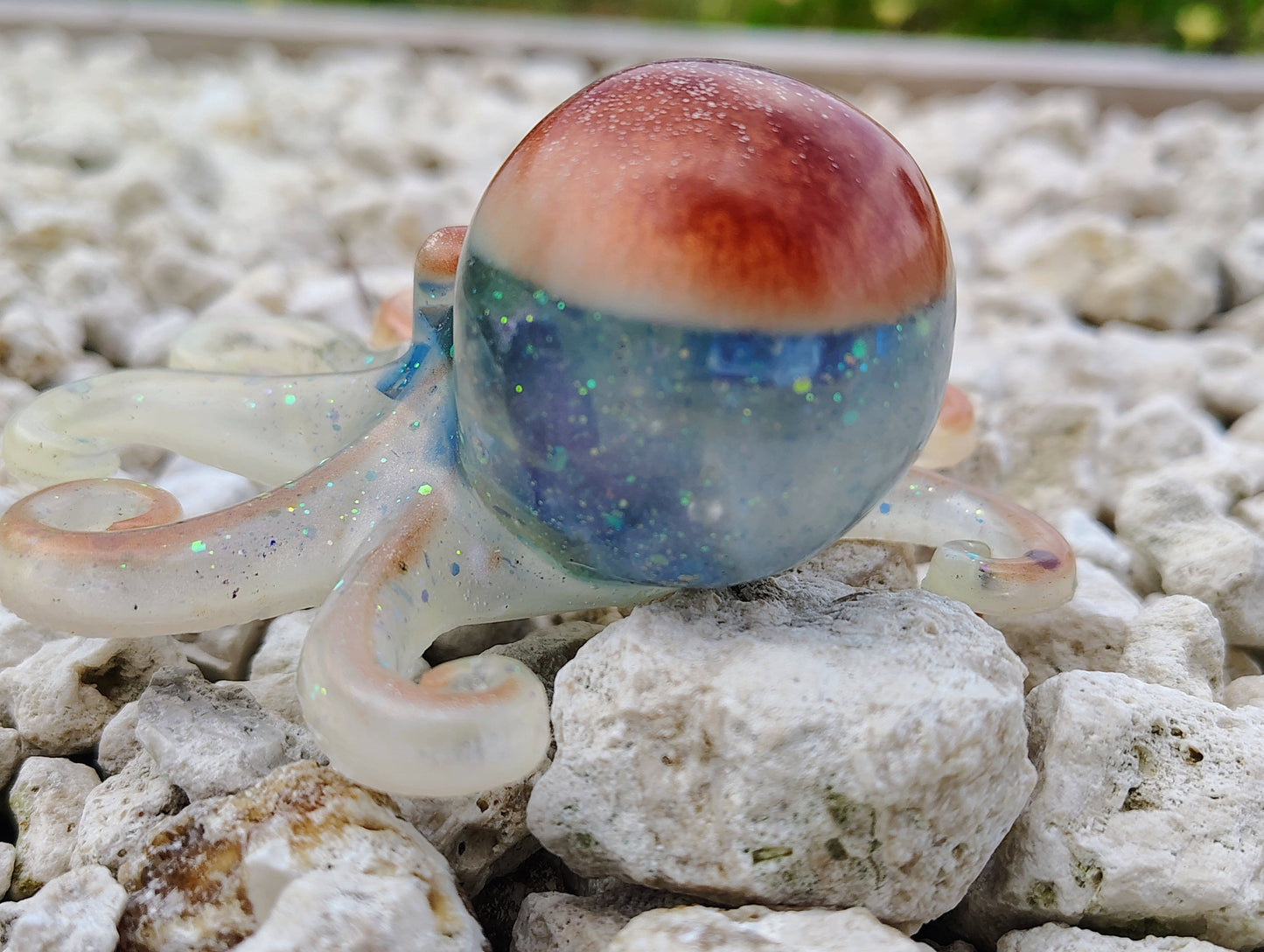 Sea Glass Head Hand Crafted Epoxy Resin Octopus Decor - Accent - Knick Knack - Paper Weight