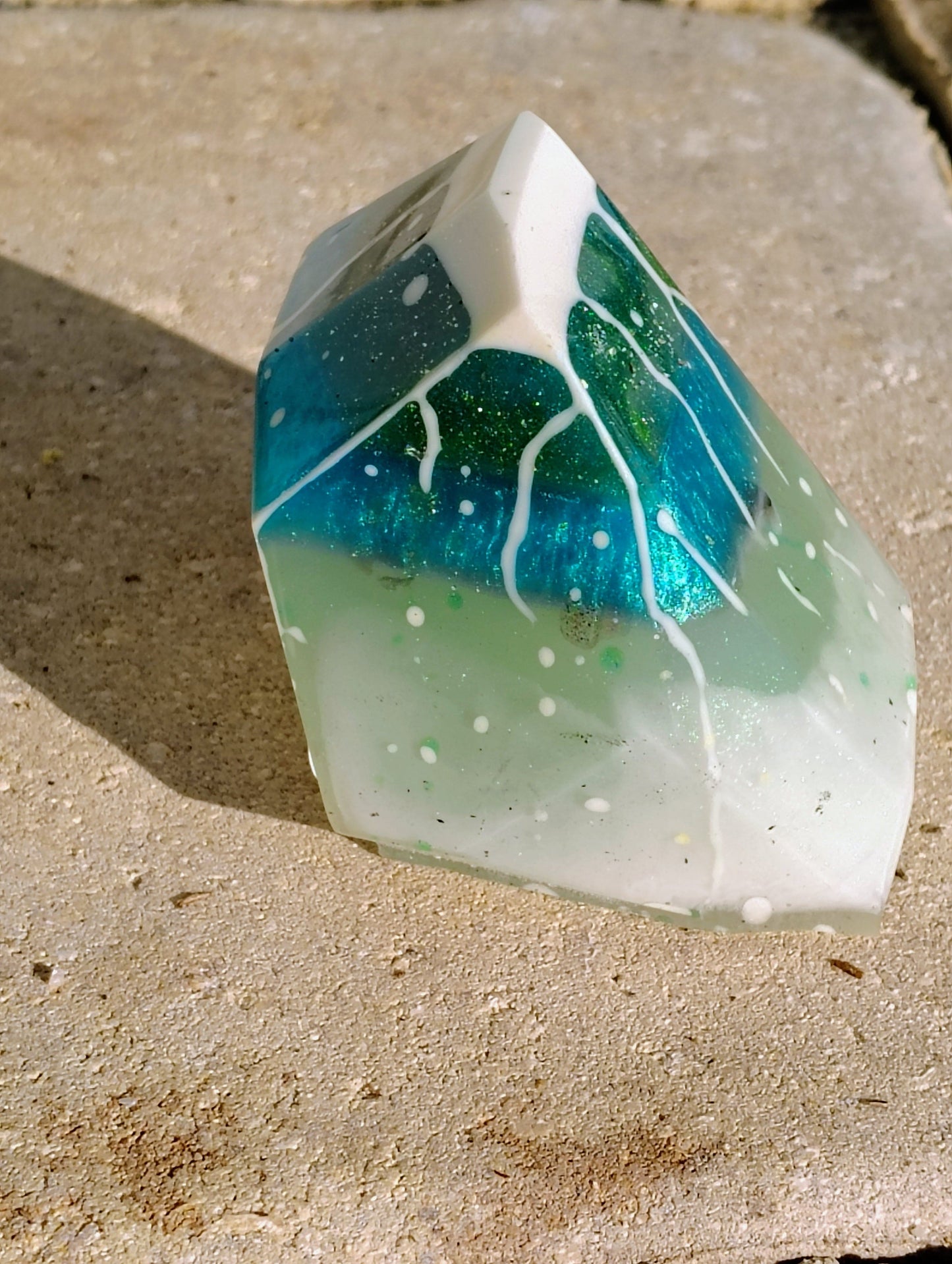 Hand Crafted Epoxy Resin "Glowing Ocean" Gemstone - paper weight - accent - decor - gift