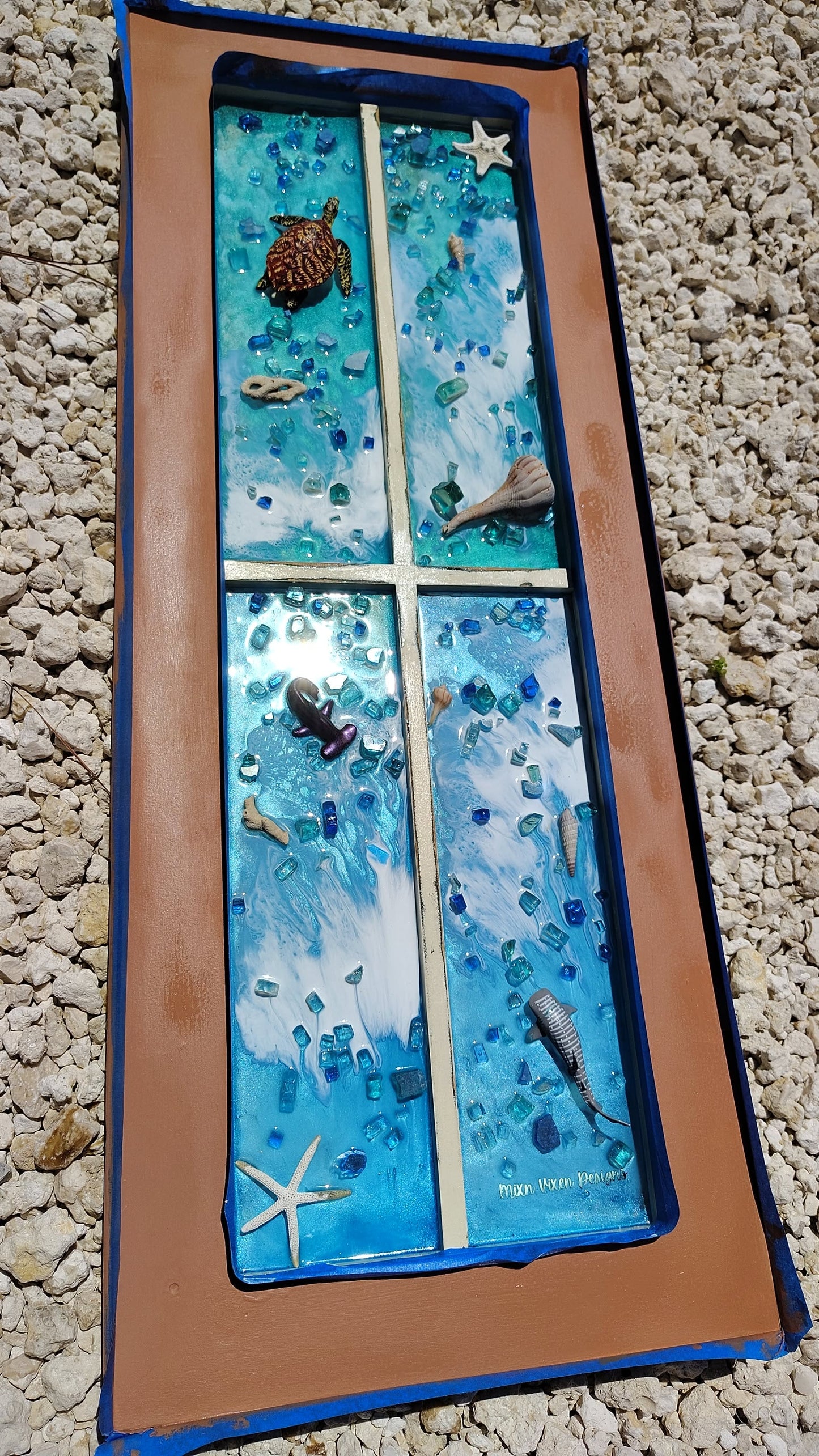 Life Comes in Waves Upcycled Window Pane Epoxy - Resin Ocean Wall Art
