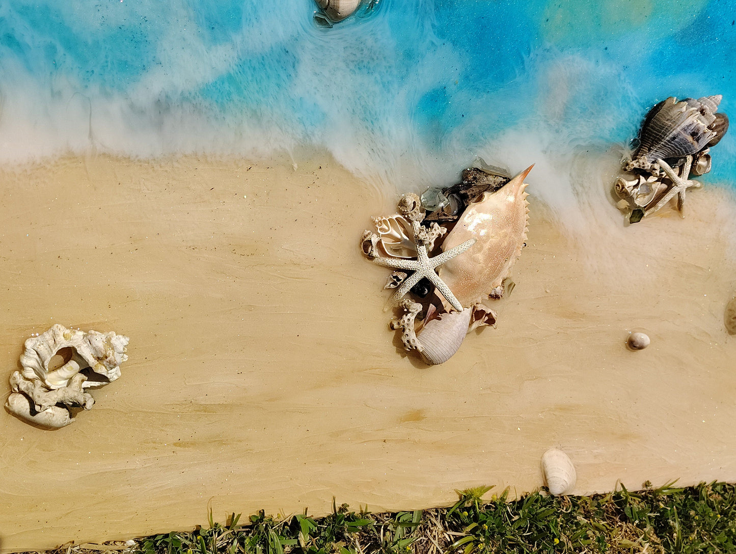 Mexico Beach Sunsets - Artisan Coastal Wall Art with Glow-in-the-Dark Epoxy - Resin - Sharks- Seashells- Turtles