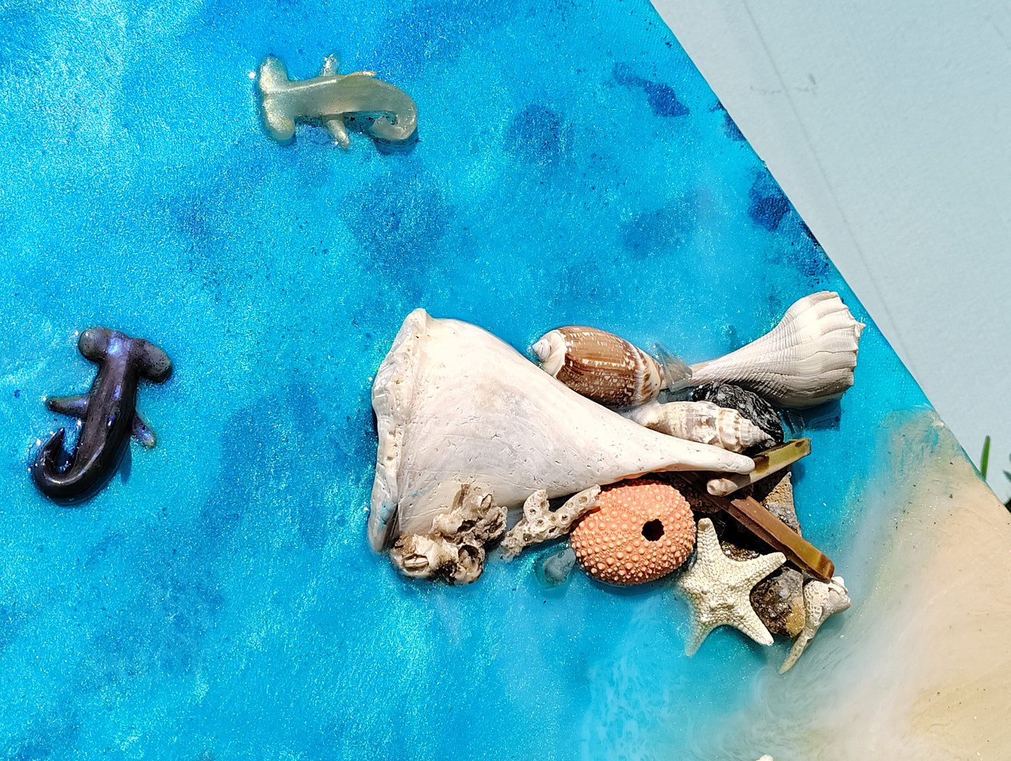 Mexico Beach Sunsets - Artisan Coastal Wall Art with Glow-in-the-Dark Epoxy - Resin - Sharks- Seashells- Turtles