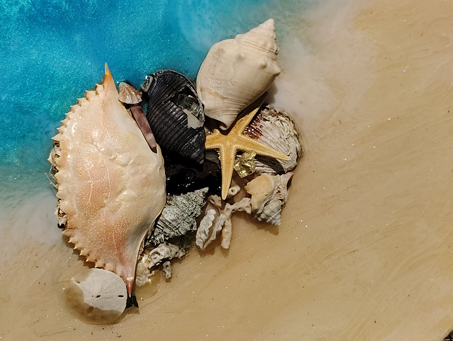 Mexico Beach Sunsets - Artisan Coastal Wall Art with Glow-in-the-Dark Epoxy - Resin - Sharks- Seashells- Turtles