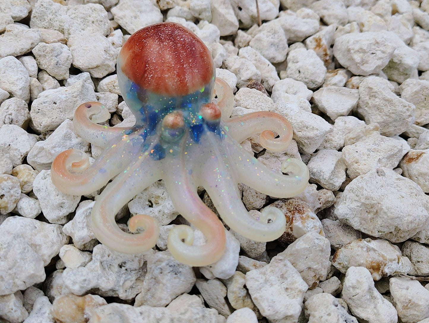 Sea Glass Head Hand Crafted Epoxy Resin Octopus Decor - Accent - Knick Knack - Paper Weight