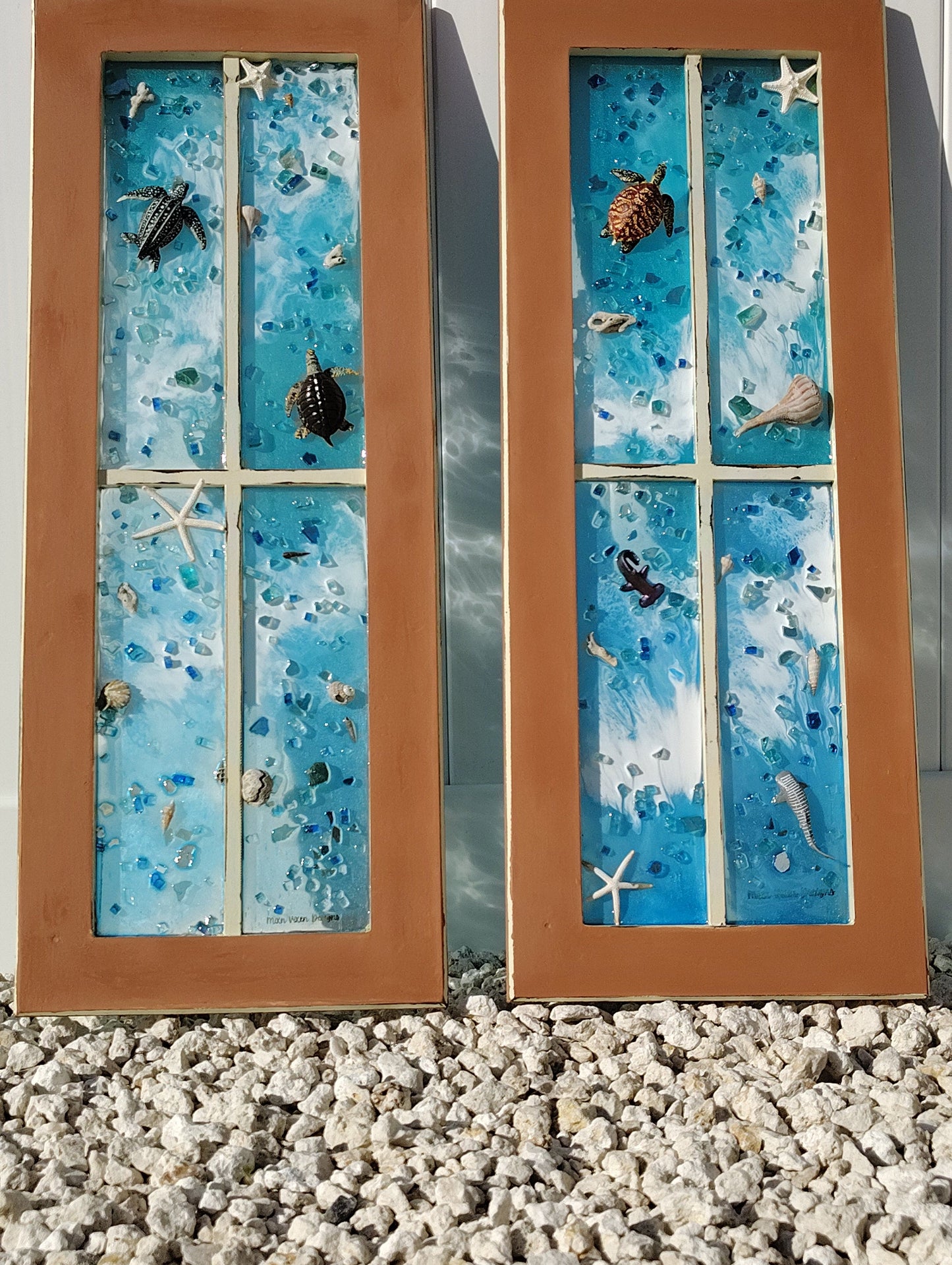 Life Comes in Waves Upcycled Window Pane Epoxy - Resin Ocean Wall Art