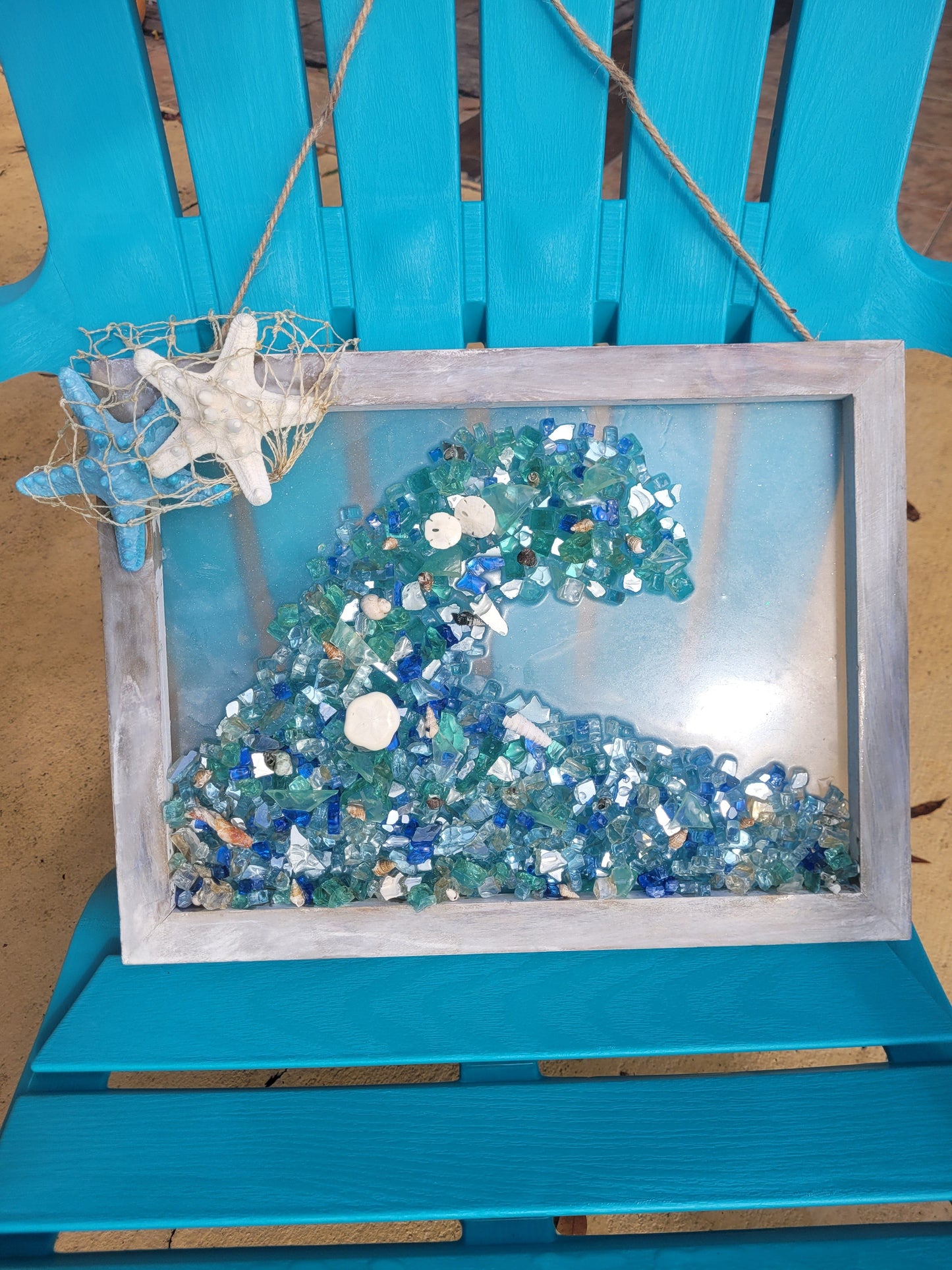 Recycled Broken Glass & Resin Wave Art