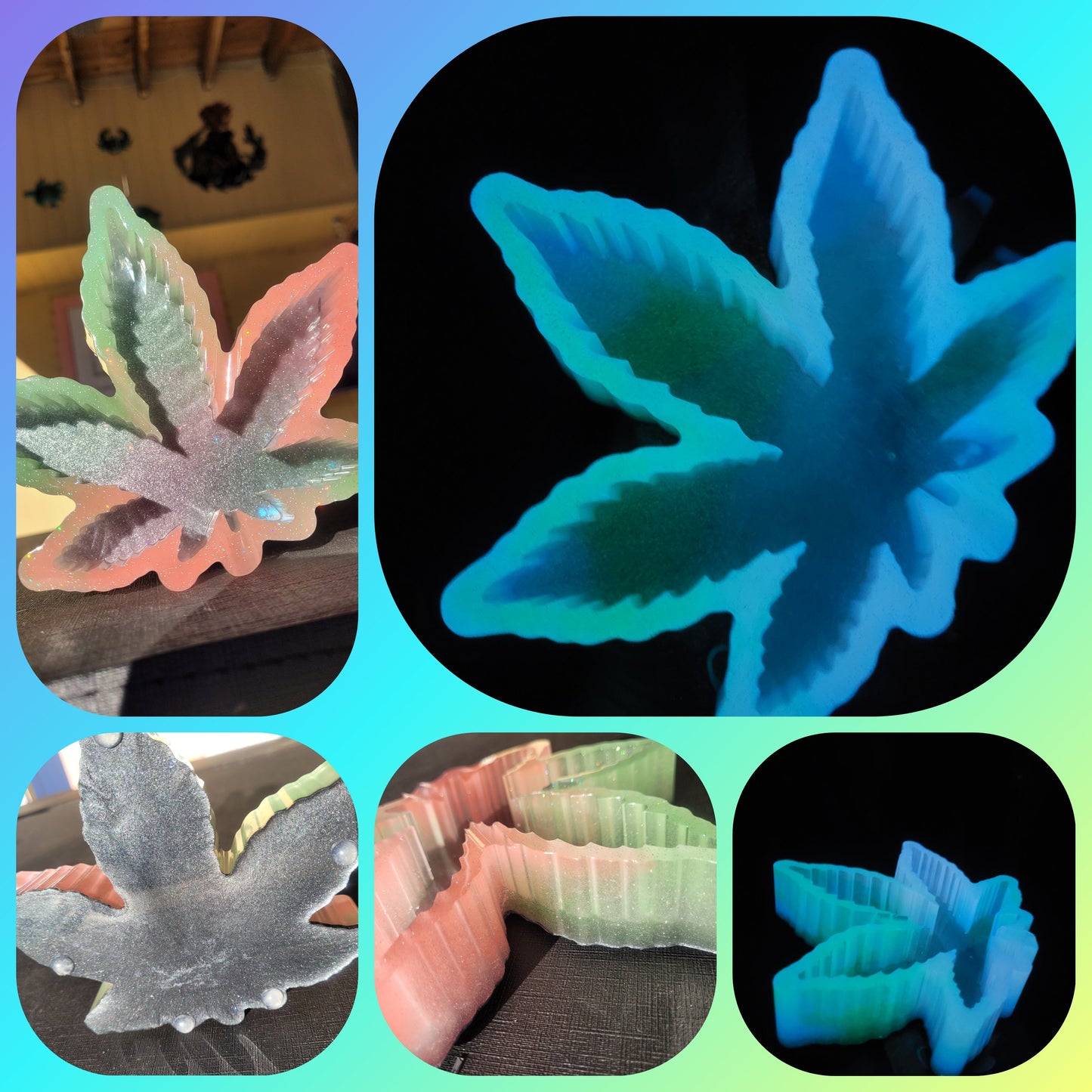 Herb Leaf Handmade Epoxy - Resin Ashtray *Glow* - Limit High Heat