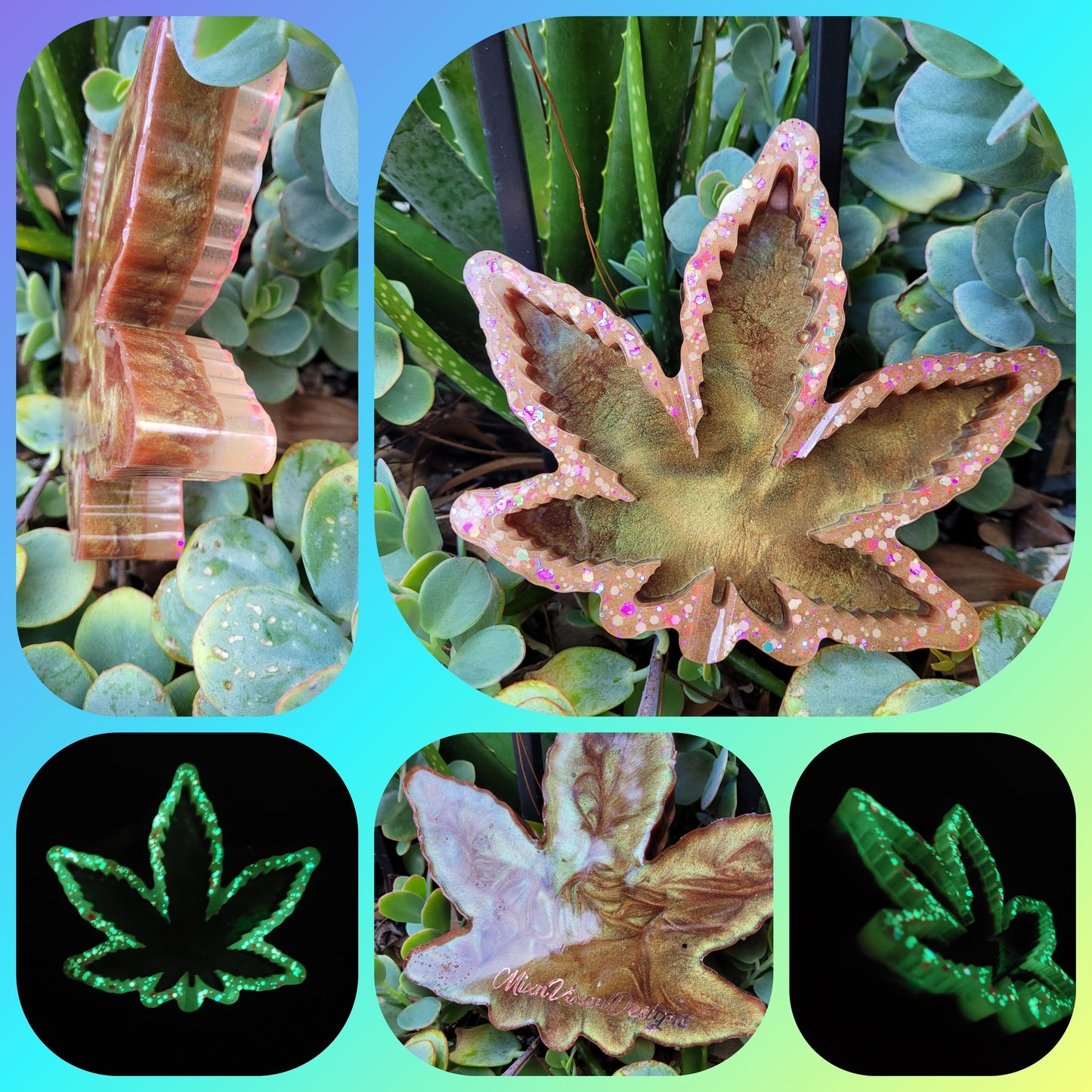 Herb Leaf Handmade Epoxy - Resin Ashtray *Glow* - Limit High Heat