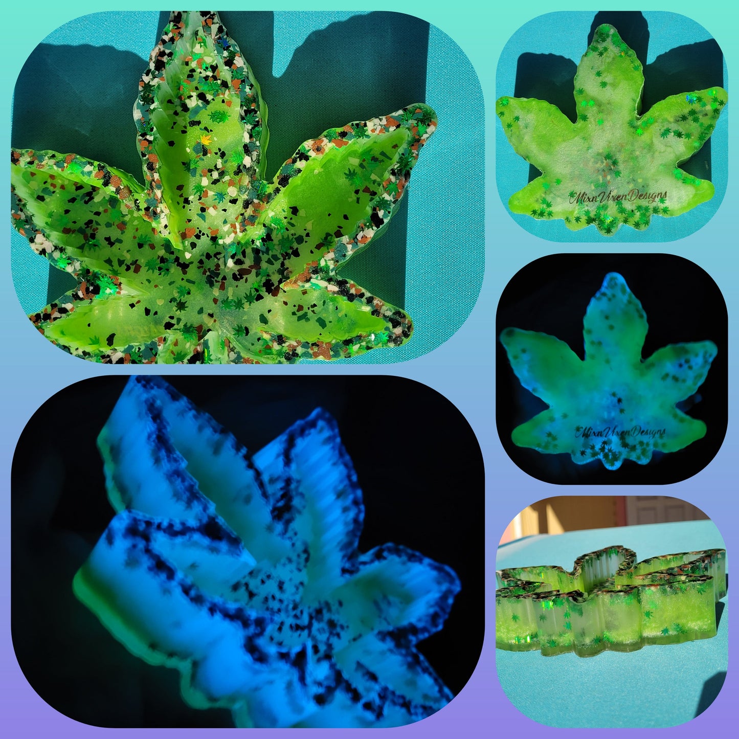 Herb Leaf Handmade Epoxy - Resin Ashtray *Glow* - Limit High Heat