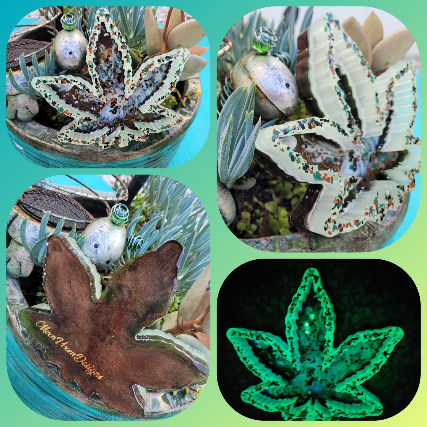 Herb Leaf Handmade Epoxy - Resin Ashtray *Glow* - Limit High Heat