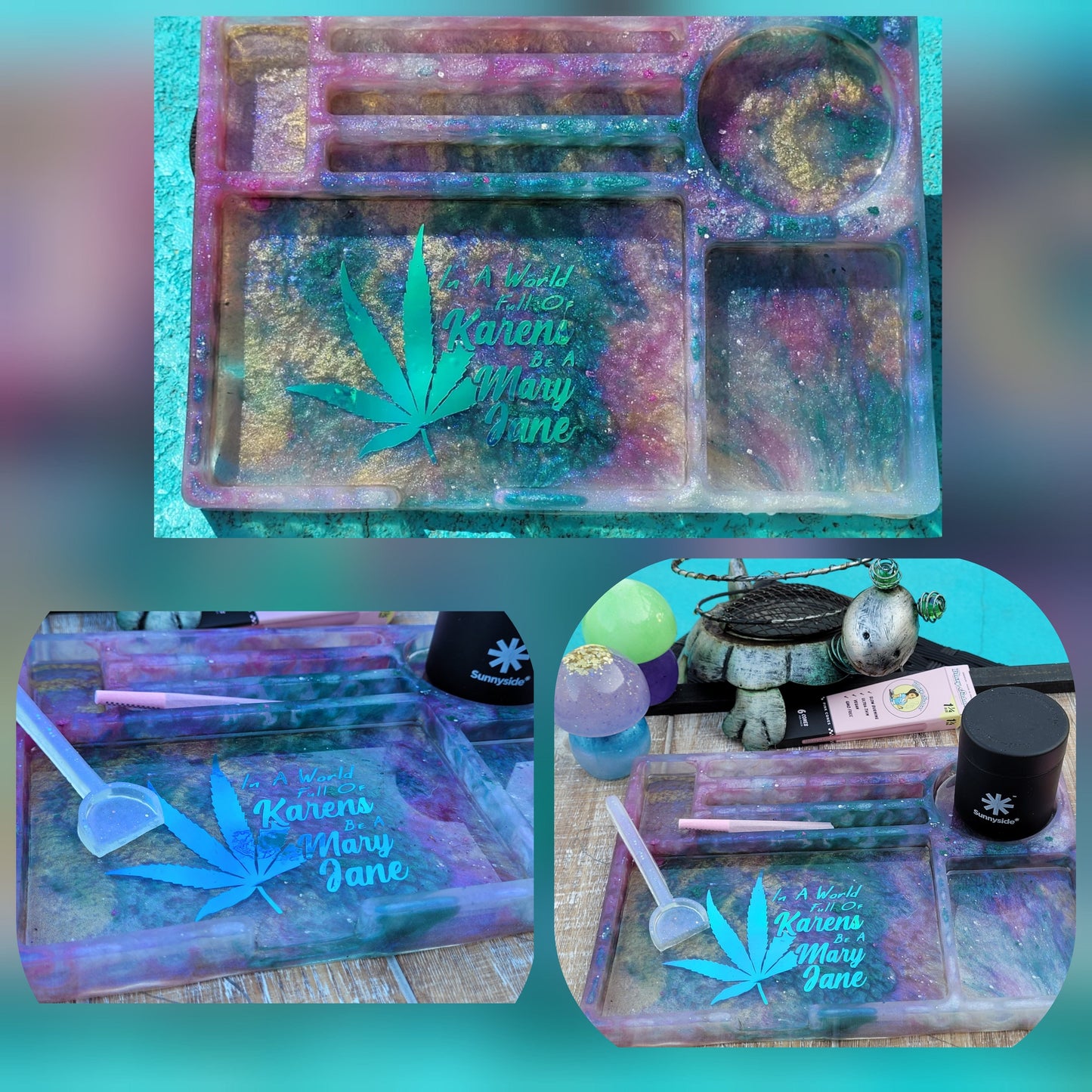 Artisan Stoner Smoker Decorative Mary Jane Accessory Rolling Tray for herb, tobacco
