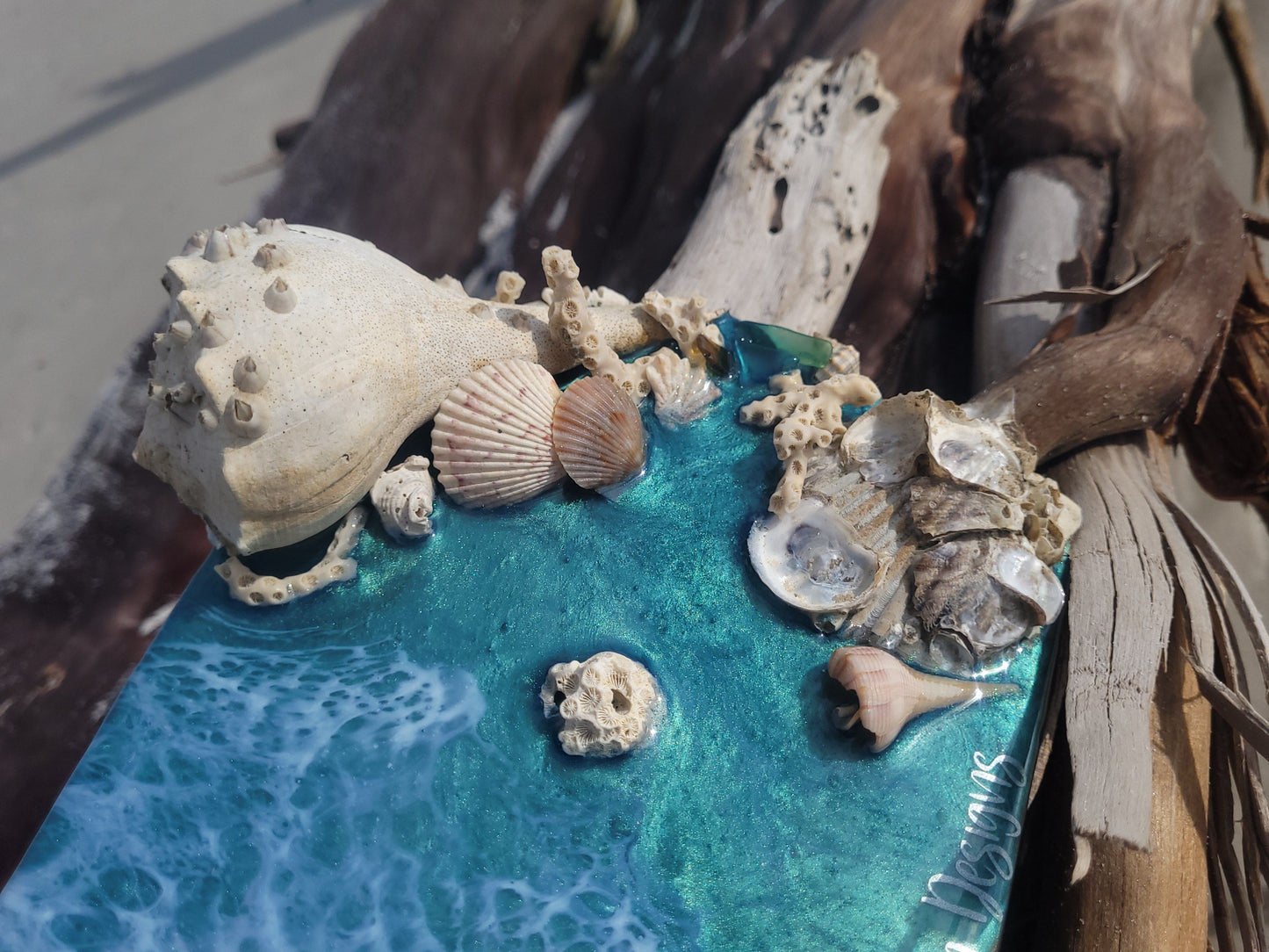 Coastal Reclamation - Layered and Textured Epoxy Beach Wall Art - Ocean Waves - Starfish and Seashells