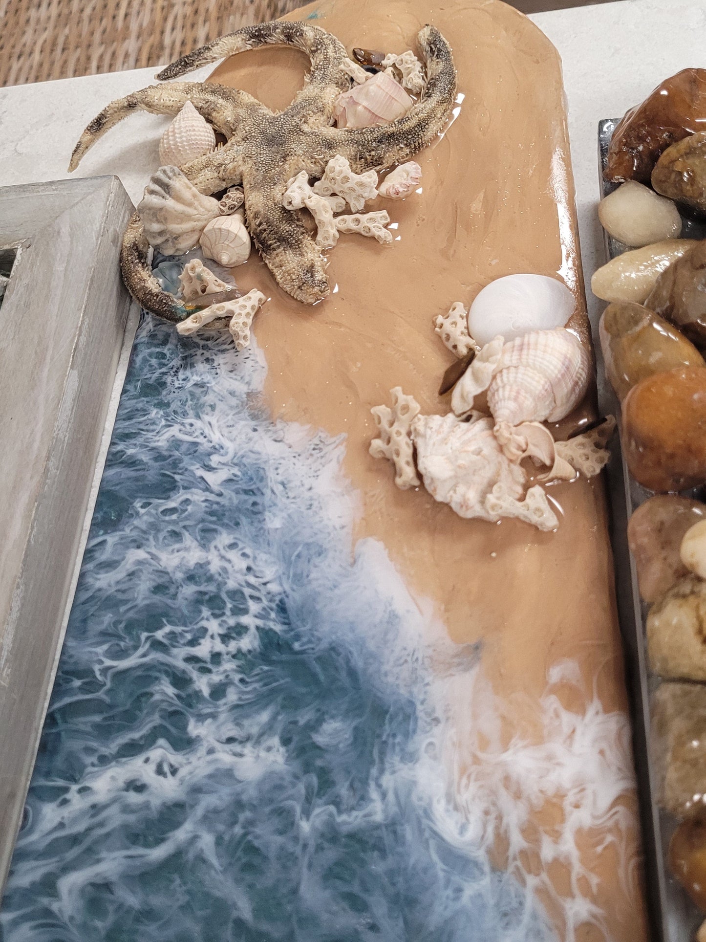 Coastal Reclamation - Layered and Textured Epoxy Beach Wall Art - Ocean Waves - Starfish and Seashells