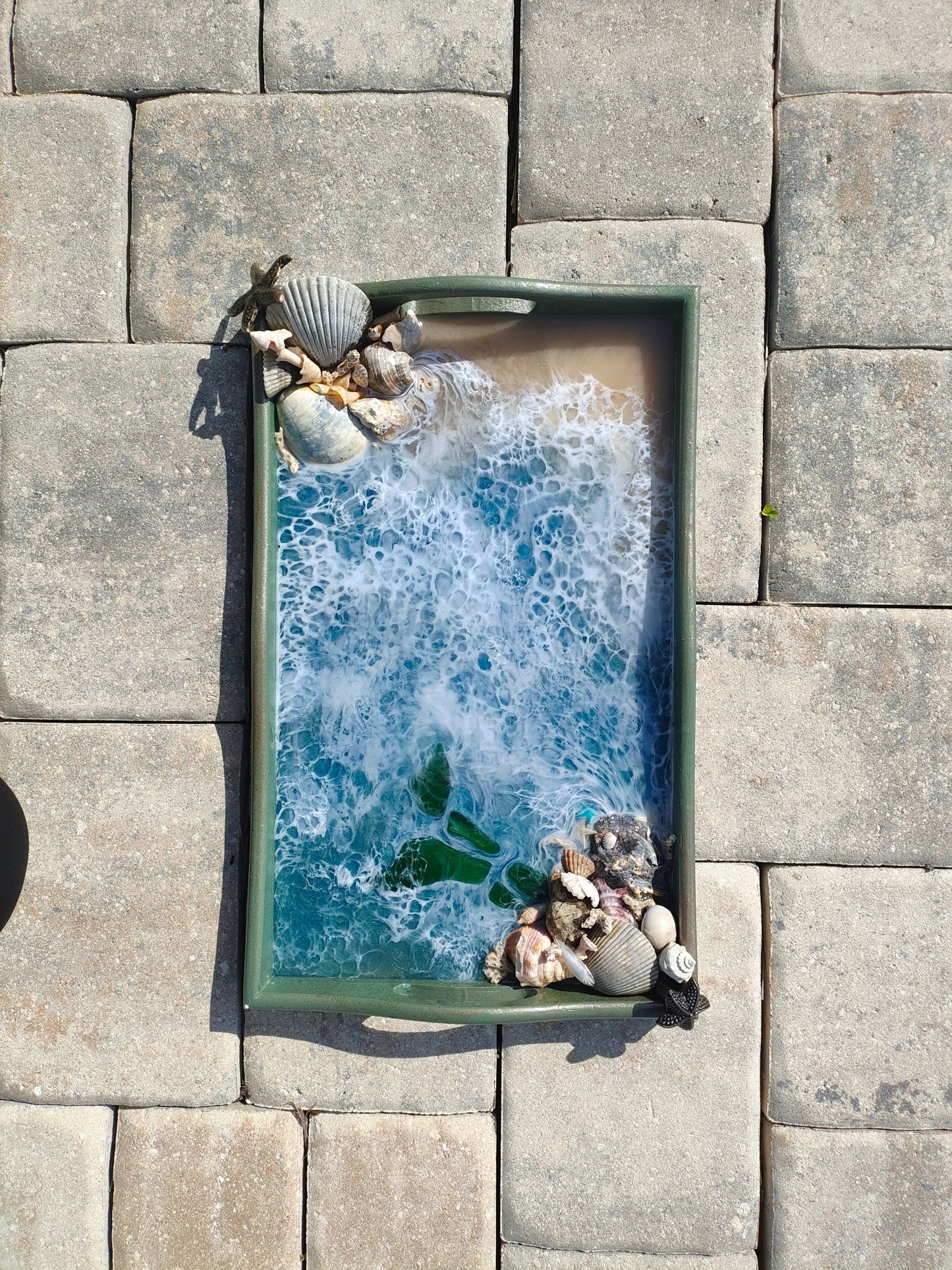 Sea Glass Mermaid Tail Starfish Seashell Coral Decorative Ocean Scene Serving - Tea Tray