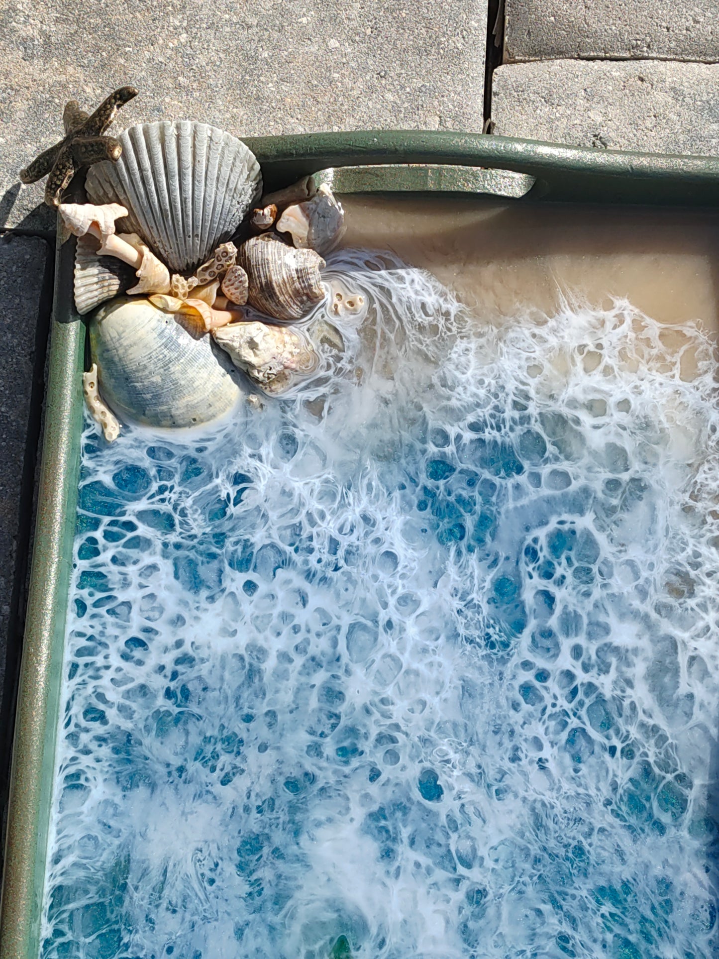 Sea Glass Mermaid Tail Starfish Seashell Coral Decorative Ocean Scene Serving - Tea Tray