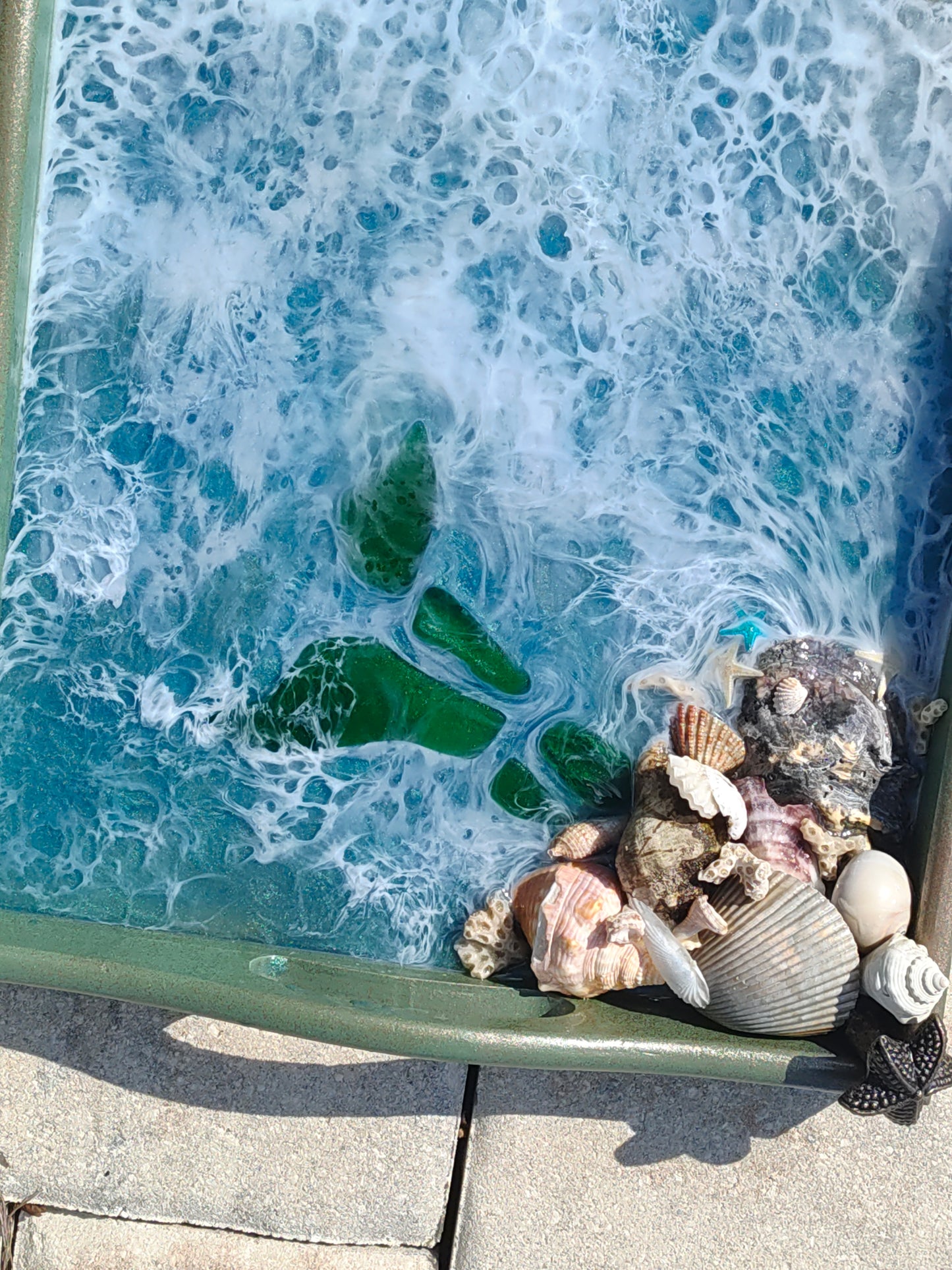 Sea Glass Mermaid Tail Starfish Seashell Coral Decorative Ocean Scene Serving - Tea Tray