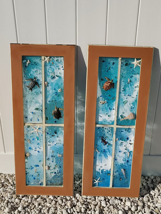 Life Comes in Waves Upcycled Window Pane Epoxy - Resin Ocean Wall Art