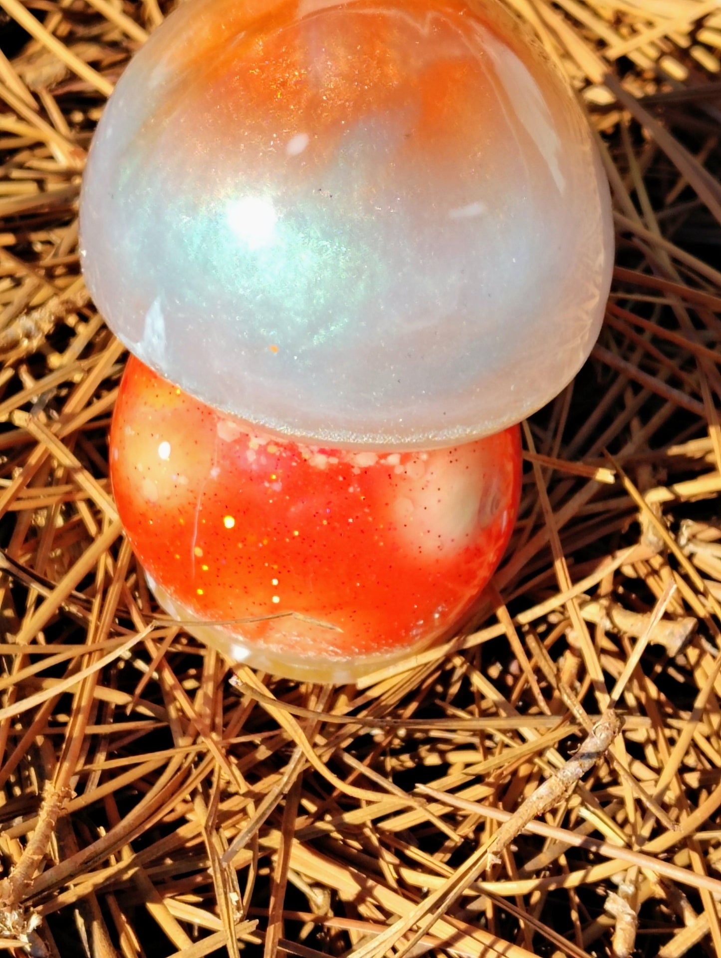 Resin EpoxyShimmery Orange Glowing Mushroom Decor Accent Paper Weight - BOHO, Hippie, Coastal Decor