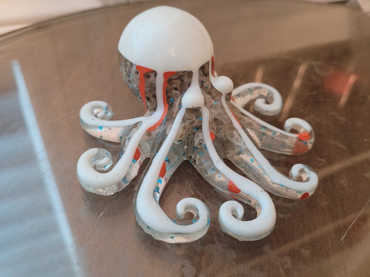 Artisan Hand Crafted Epoxy Resin Coral Head White and Orange Octopus Decor - Accent - Knick Knack - Paper Weight