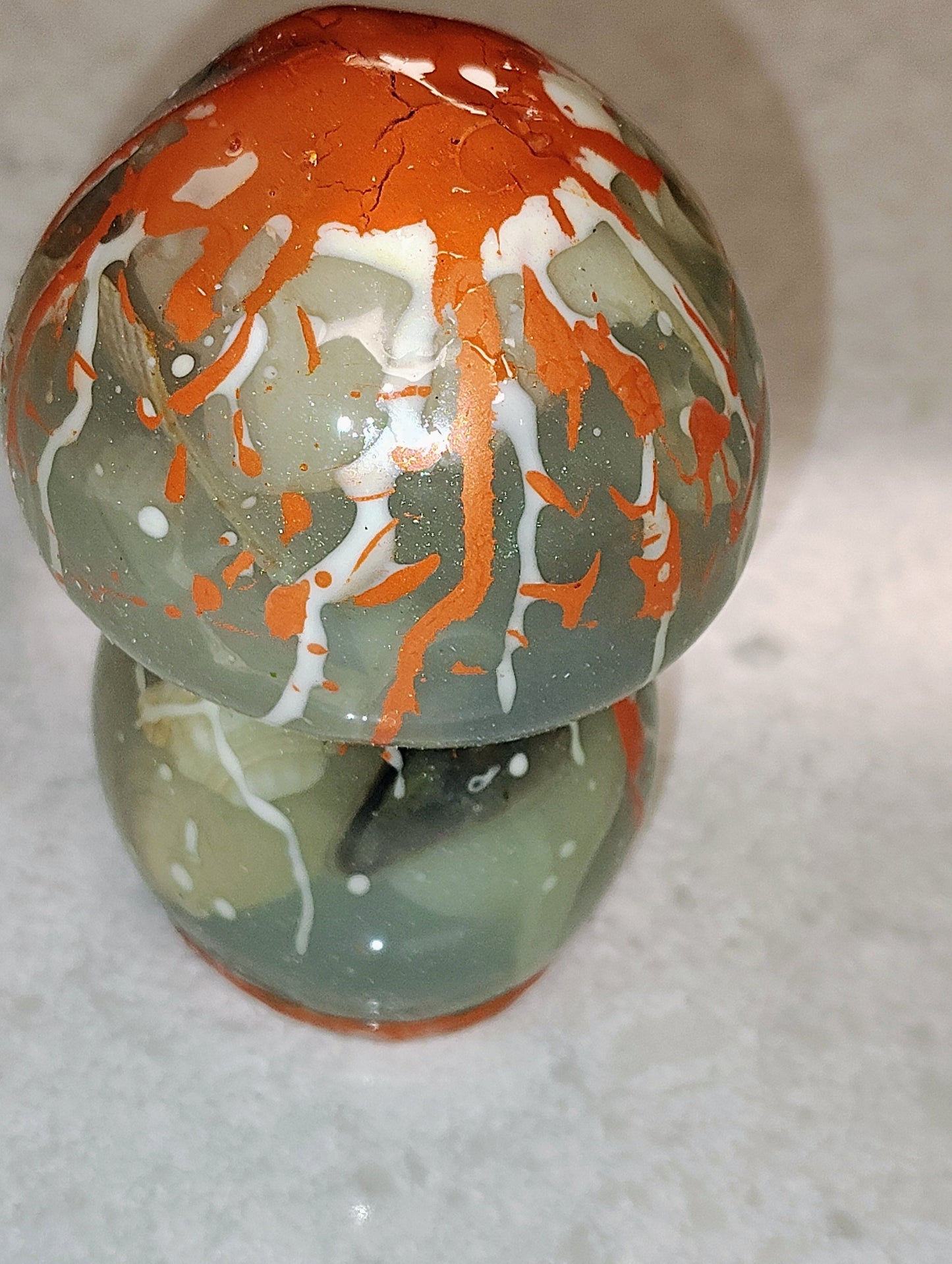 Resin Epoxy White and Orange Seashell Mushroom Decor Accent Paper Weight - BOHO, Hippie, Coastal Decor