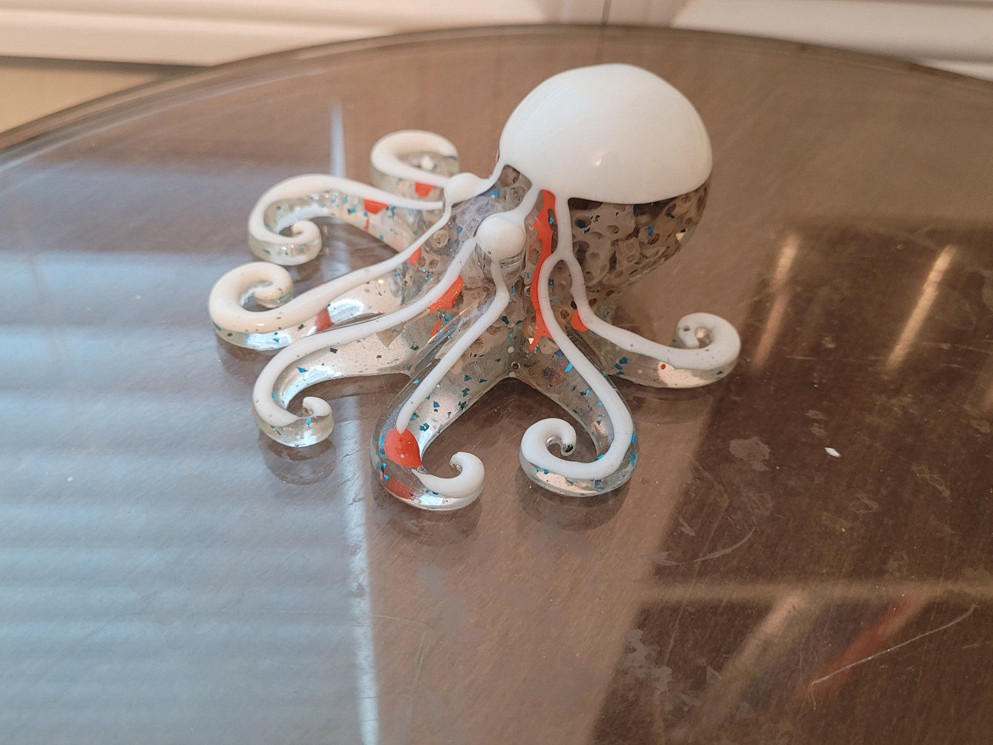 Artisan Hand Crafted Epoxy Resin Coral Head White and Orange Octopus Decor - Accent - Knick Knack - Paper Weight