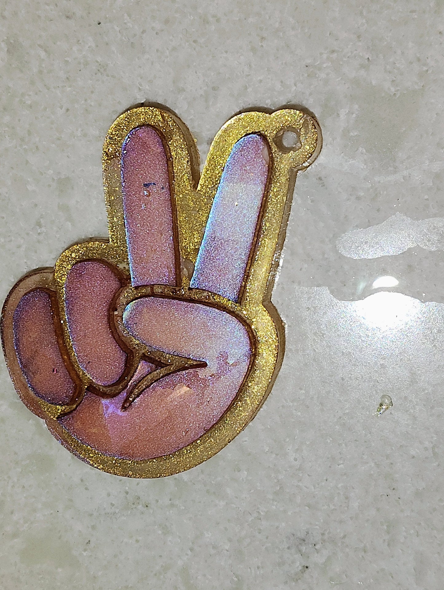 Magenta and Gold Glittery Peace Sign - Jeep Wave Green Keychain