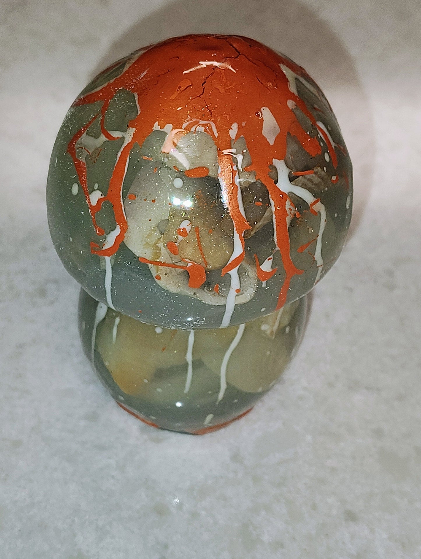 Resin Epoxy White and Orange Seashell Mushroom Decor Accent Paper Weight - BOHO, Hippie, Coastal Decor